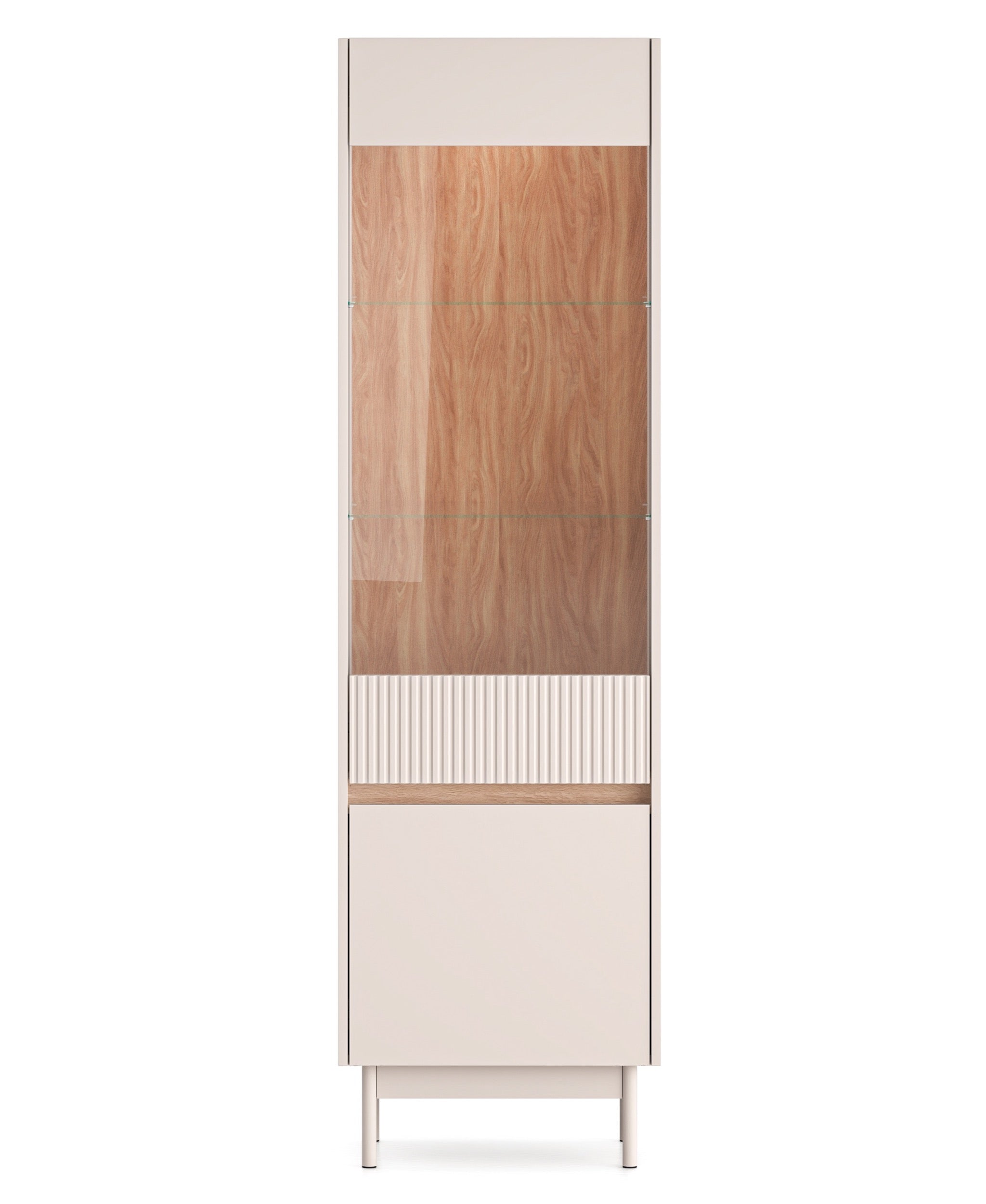 Zweiflügelige Vitrine Dunea mit Glas und Beleuchtung, 55 cm, Kaschmir/Eiche