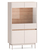 Vitrine mit vier Türen Dunea, verglast mit Beleuchtung, 92 cm, Kaschmir/Eiche
