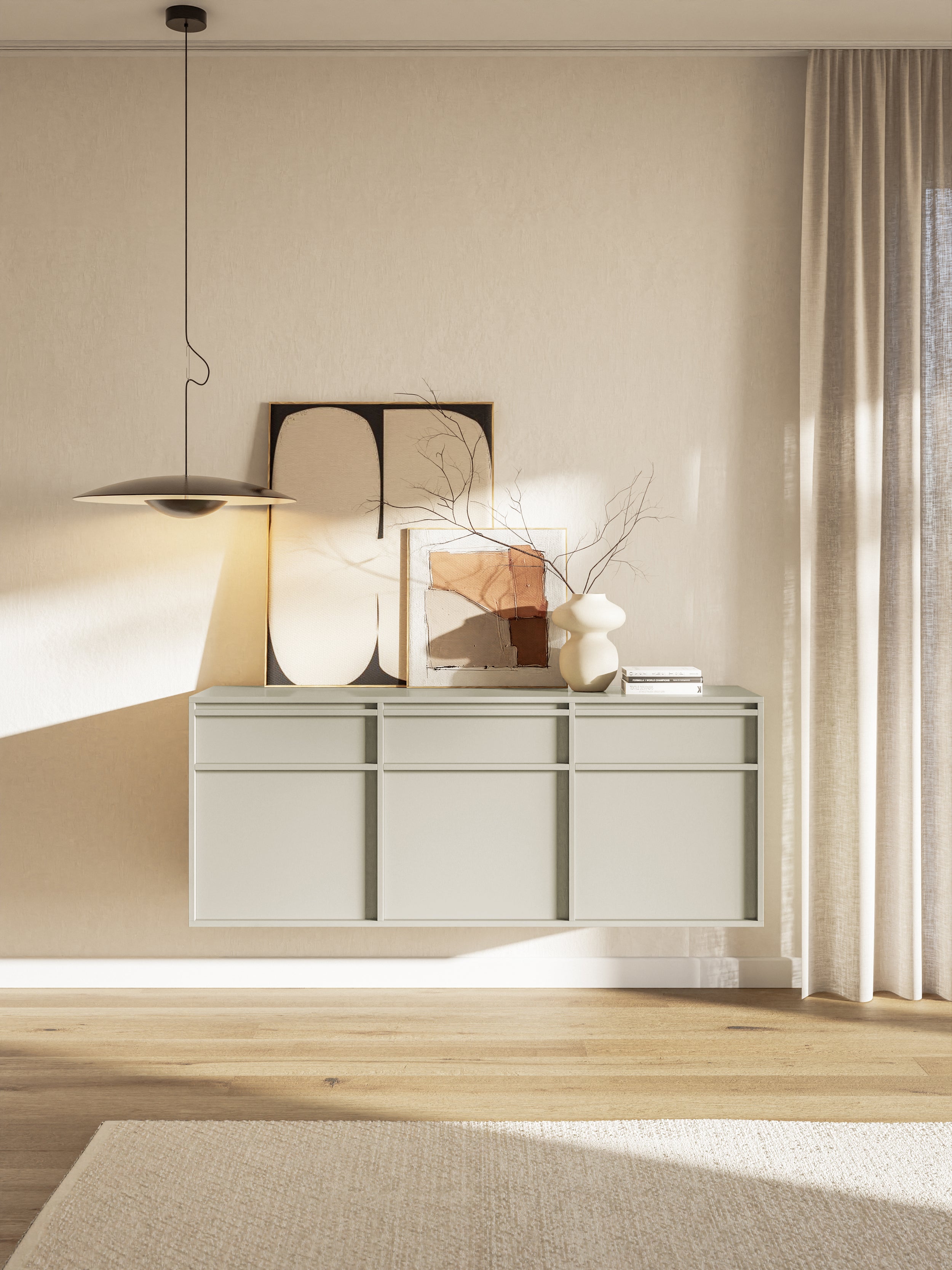 Hängende Dreitürige Kommode Evo mit Schubladen 154 cm Kaschmir