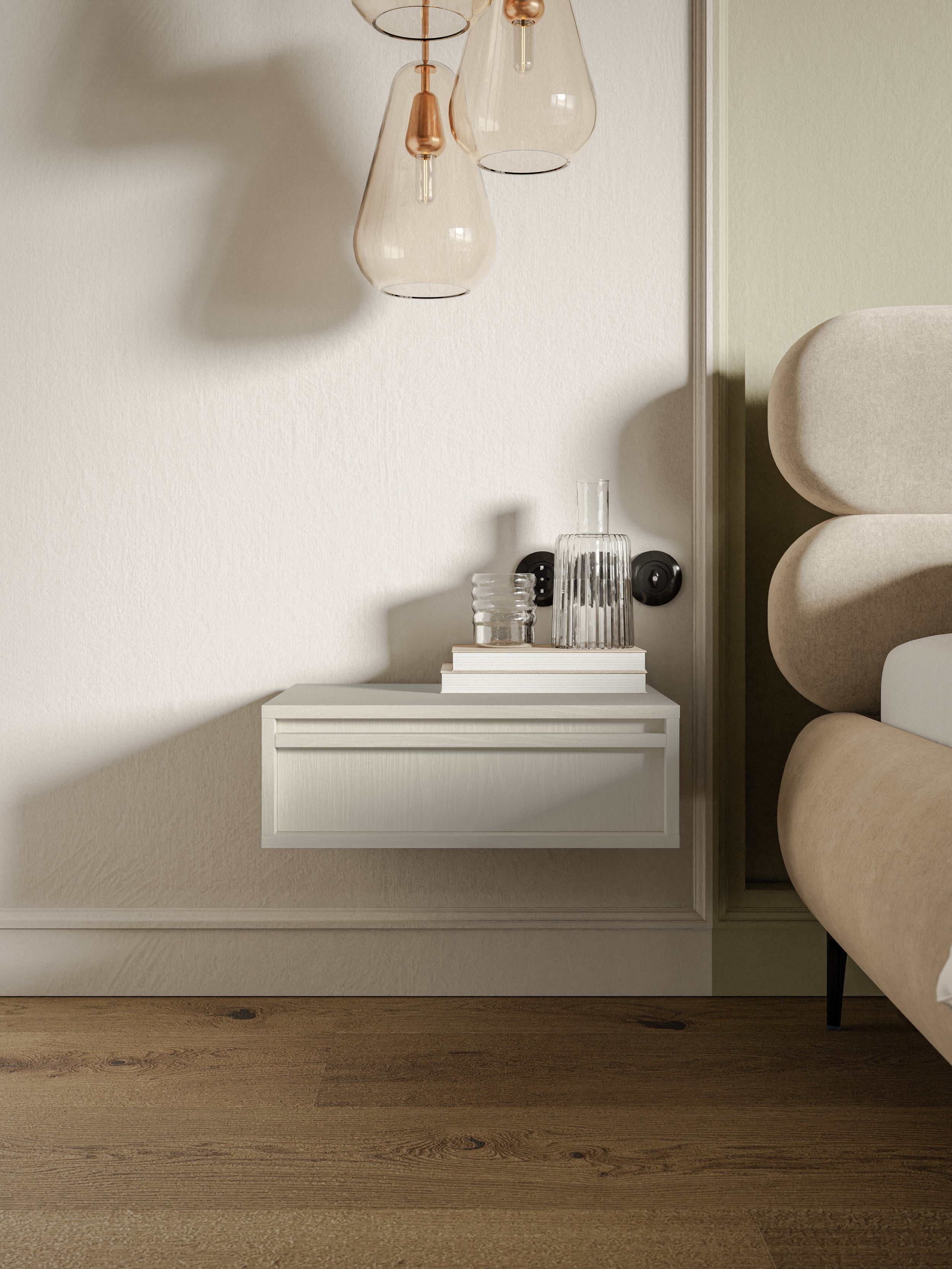 Hängender Nachttisch Evo mit Schublade 50 cm Sandbeige