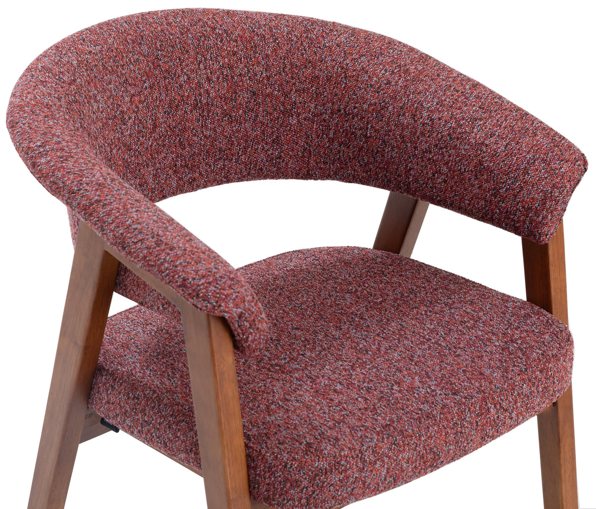 Esszimmerstuhl Nux aus Holz, bordauxfarbenes Bouclé/Nussbaum