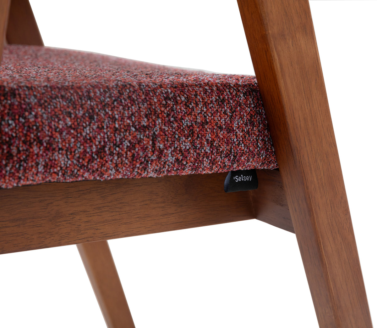 Esszimmerstuhl Nux aus Holz, bordauxfarbenes Bouclé/Nussbaum