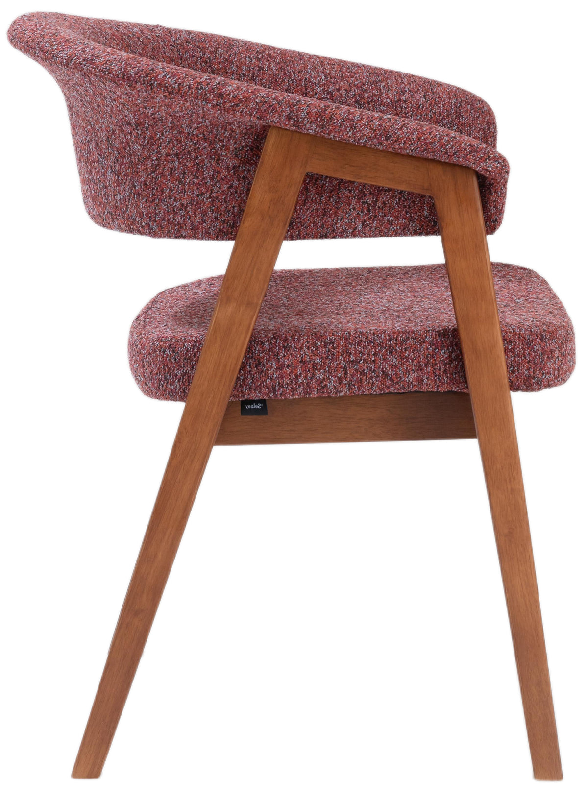 Esszimmerstuhl Nux aus Holz, bordauxfarbenes Bouclé/Nussbaum