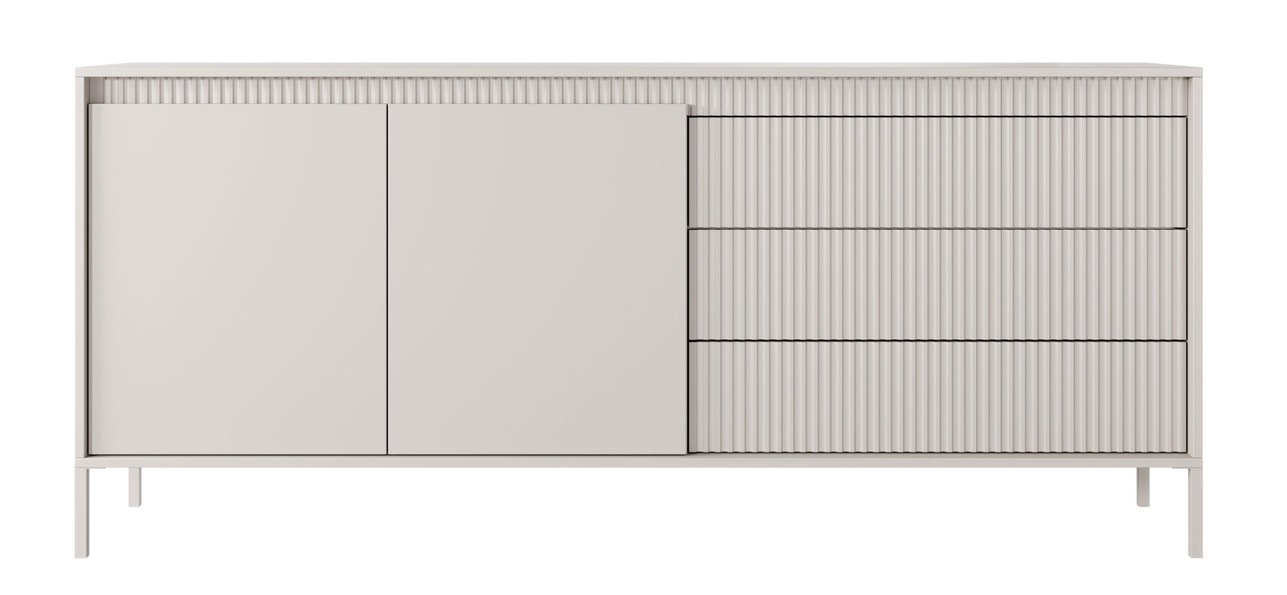 Zweiturige Kommode Falsetto mit gerillten Fronten und drei Schubladen, 187 cm, beige