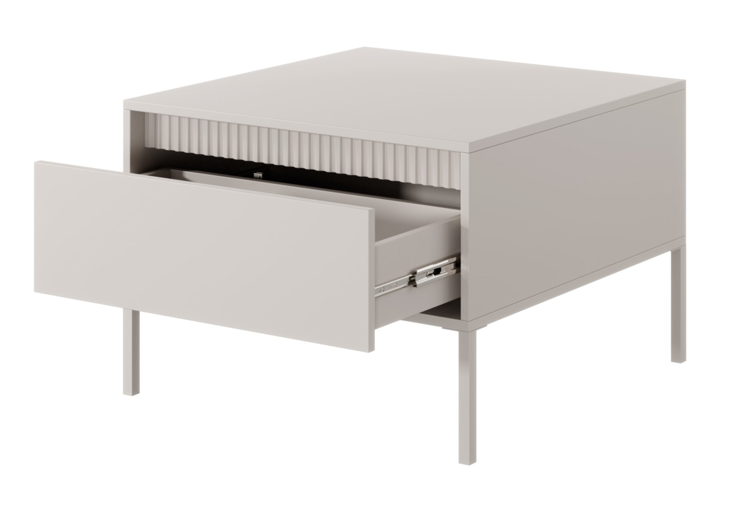 Falsetto Couchtisch mit Schublade und geriffelter Front 68x68 cm beige