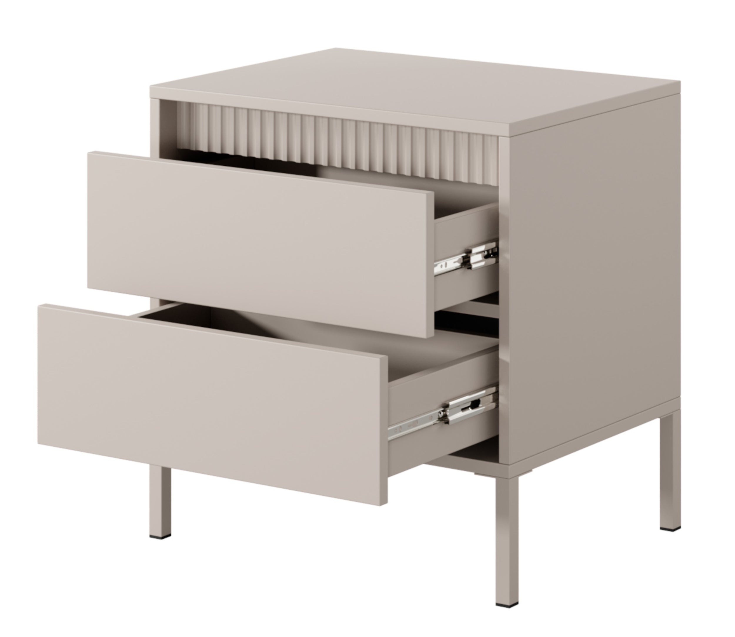 Nachttisch Falsetto mit geriffelten Fronten und einer Schublade, 68 cm, beige