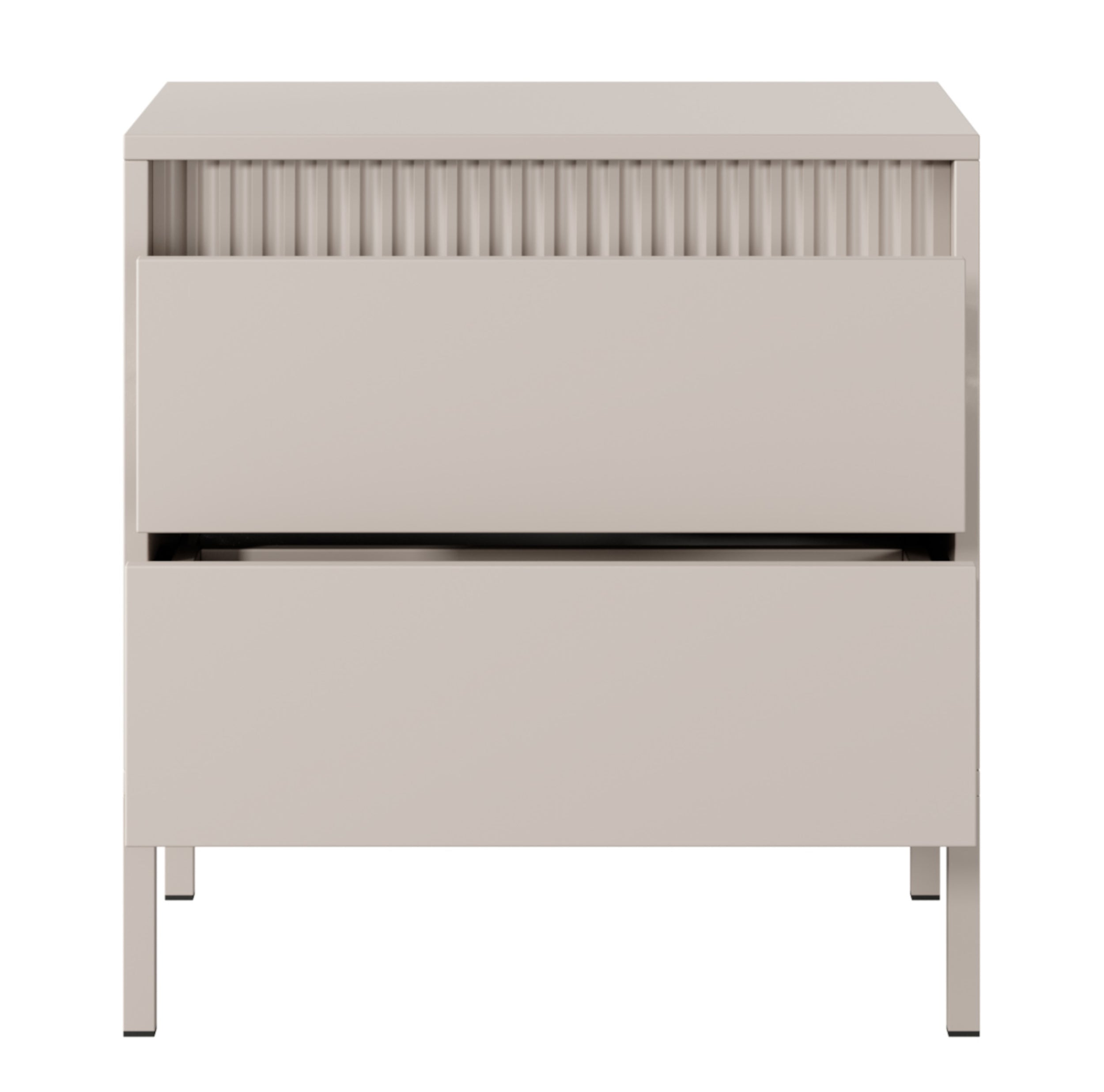 Nachttisch Falsetto mit geriffelten Fronten und einer Schublade, 68 cm, beige