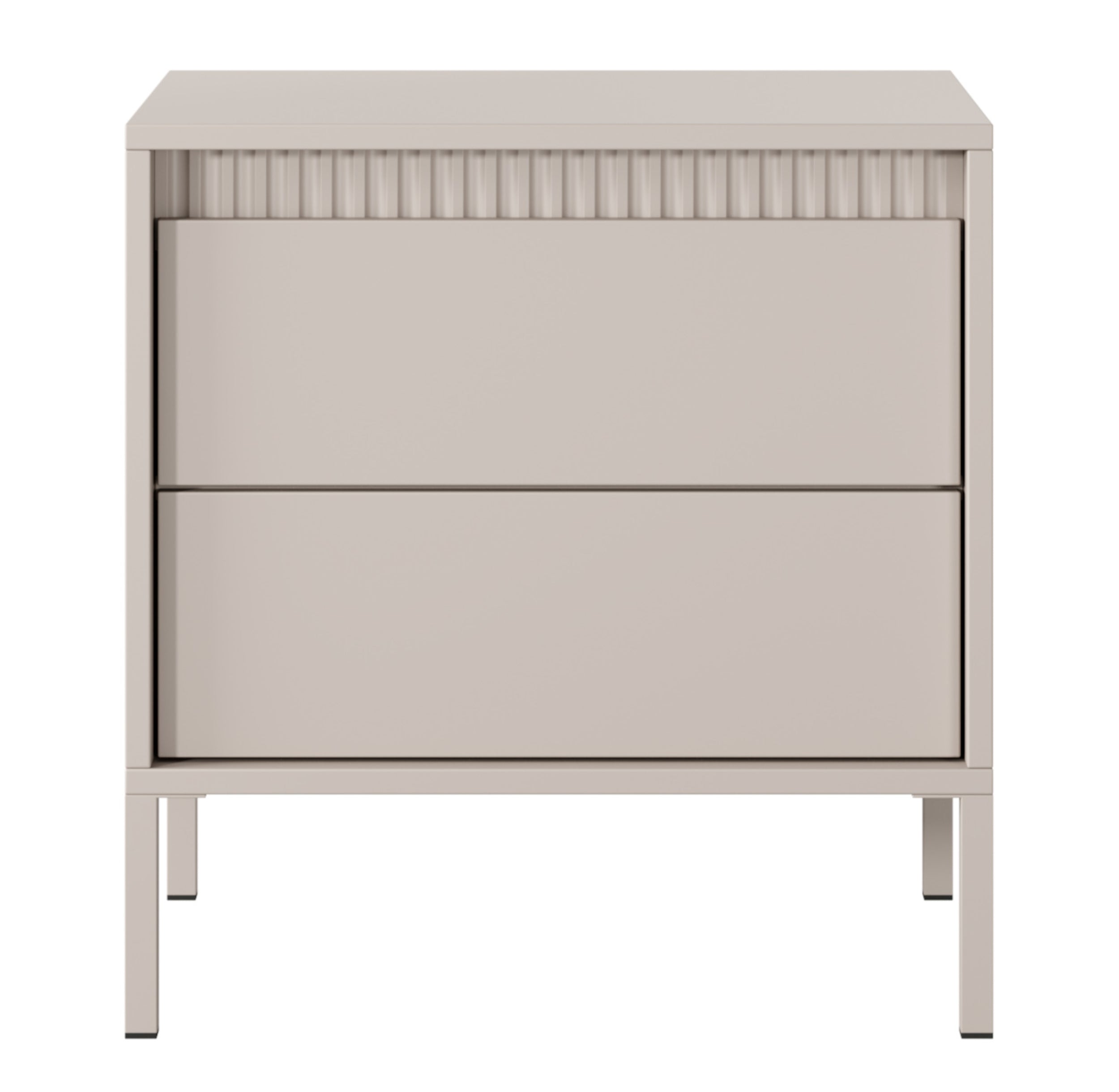 Nachttisch Falsetto mit geriffelten Fronten und einer Schublade, 68 cm, beige