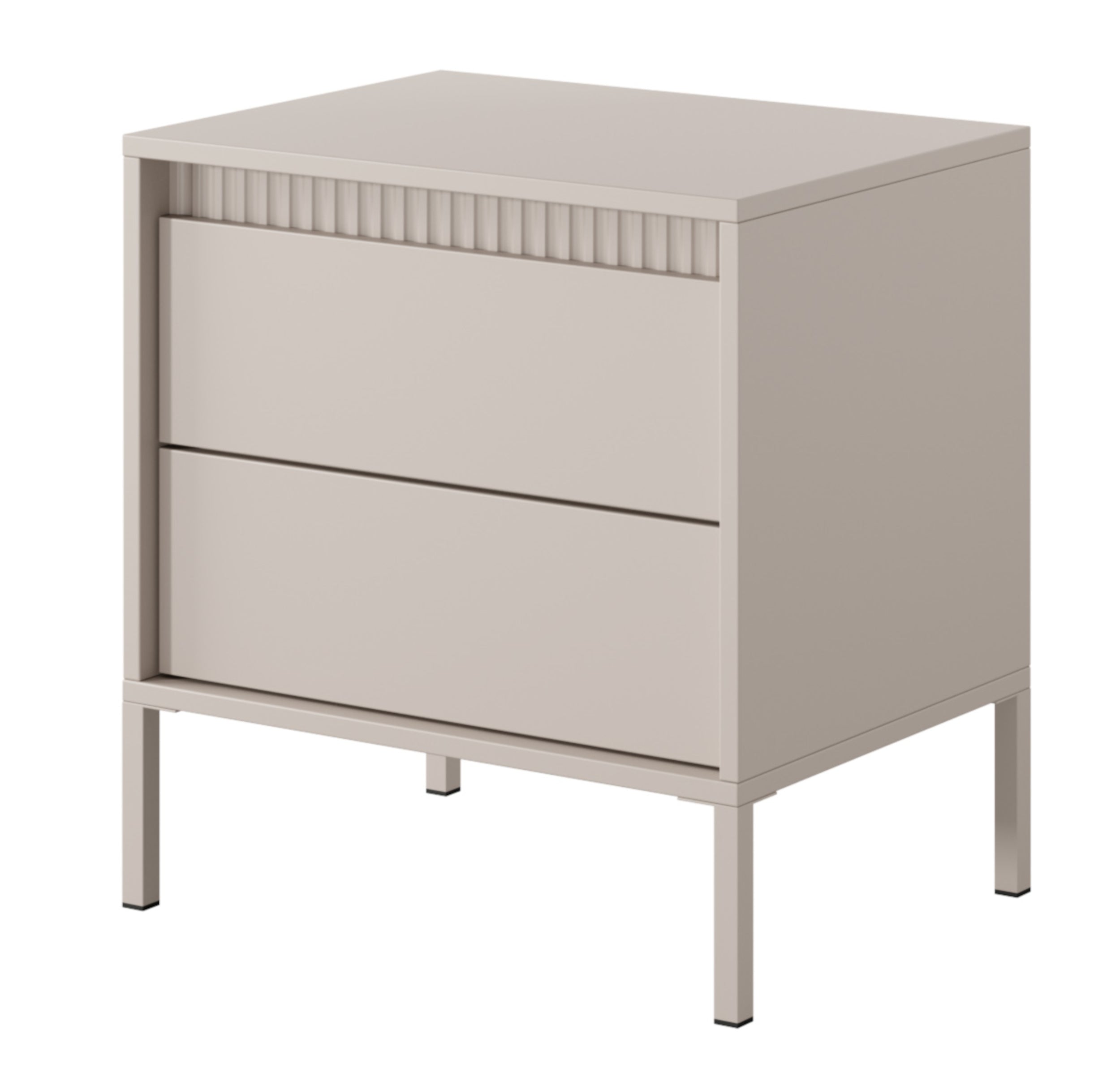 Nachttisch Falsetto mit geriffelten Fronten und einer Schublade, 68 cm, beige