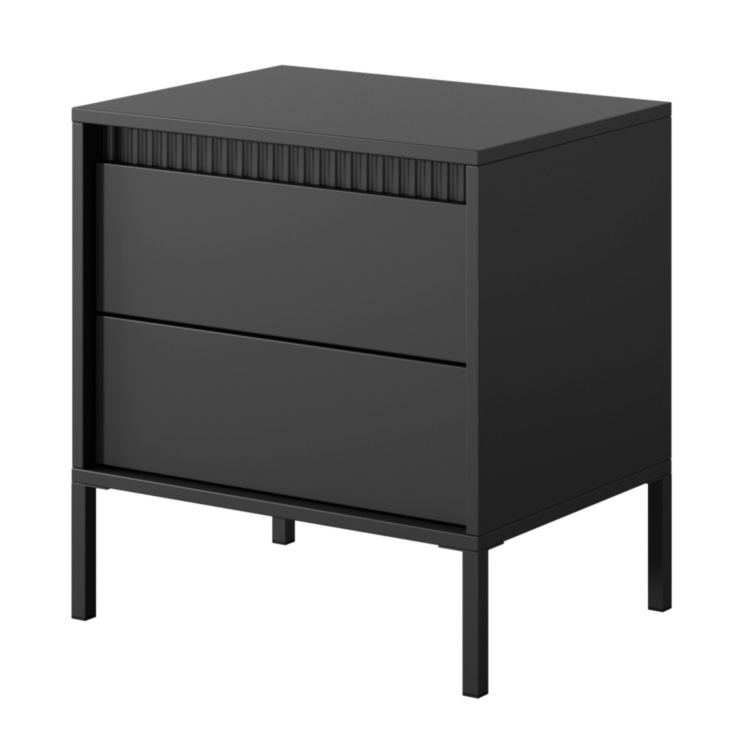 Nachttisch Falsetto mit gerillten Fronten und einer Schublade, 68 cm, schwarz