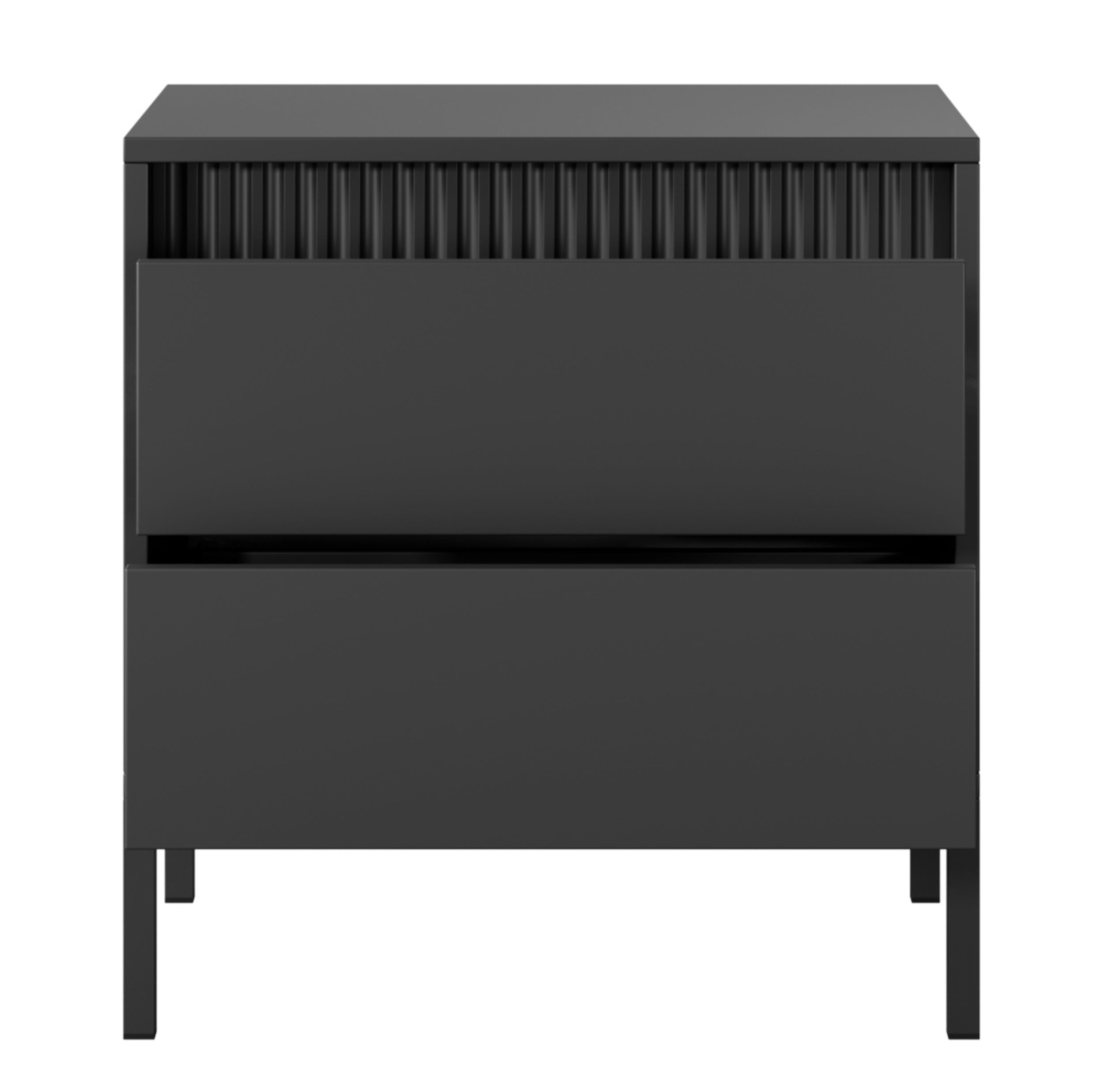 Nachttisch Falsetto mit gerillten Fronten und einer Schublade, 68 cm, schwarz