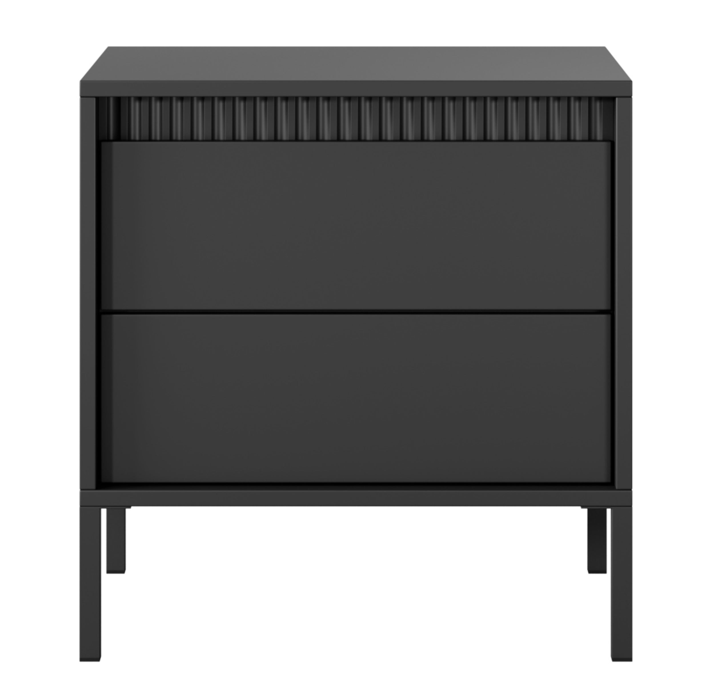 Nachttisch Falsetto mit gerillten Fronten und einer Schublade, 68 cm, schwarz