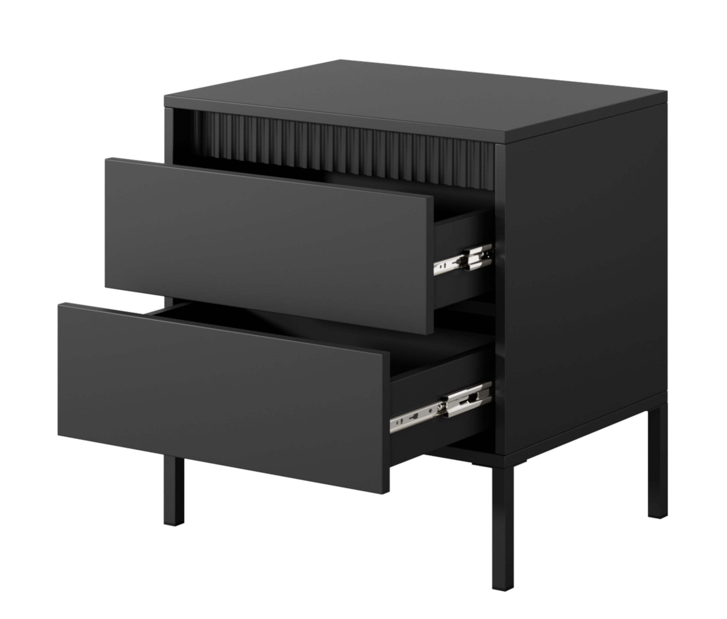 Nachttisch Falsetto mit gerillten Fronten und einer Schublade, 68 cm, schwarz