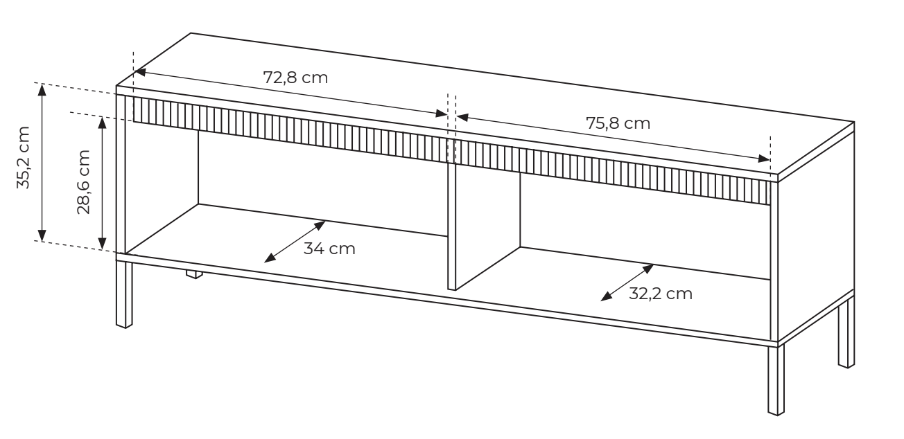 TV-Schrank Falsetto, zweiflügelig mit gerillter Front, 154 cm, beige