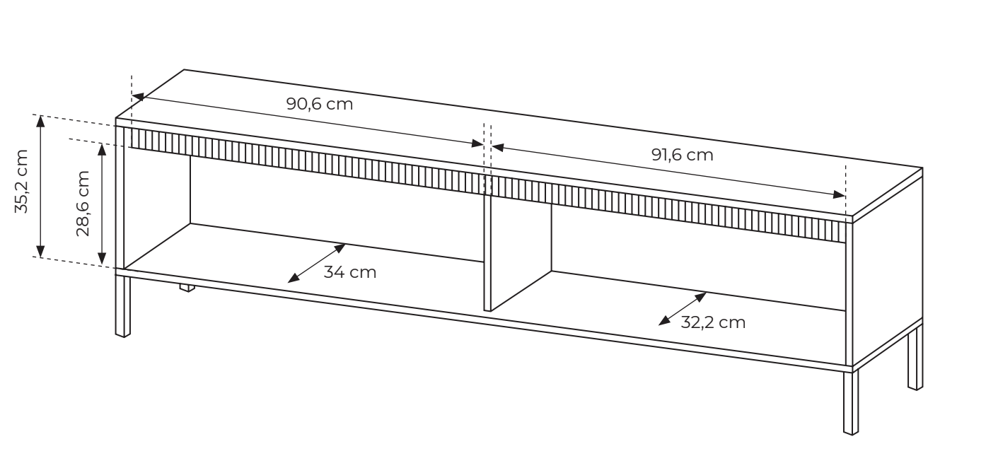 Falsetto TV-Schrank mit zwei Türen und geriffelter Front, 187 cm, beige