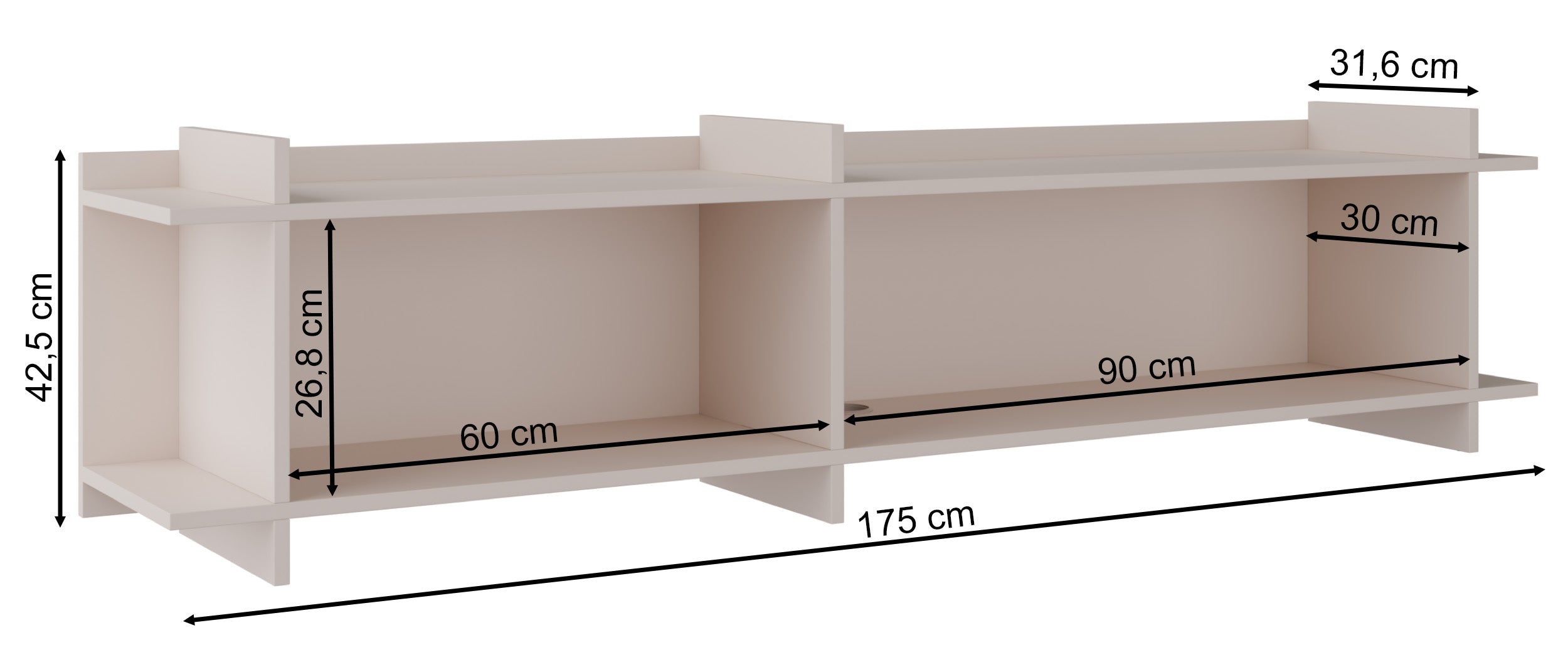 Steh- und hängende RTV-Kommode Fencey 175 cm Kaschmir