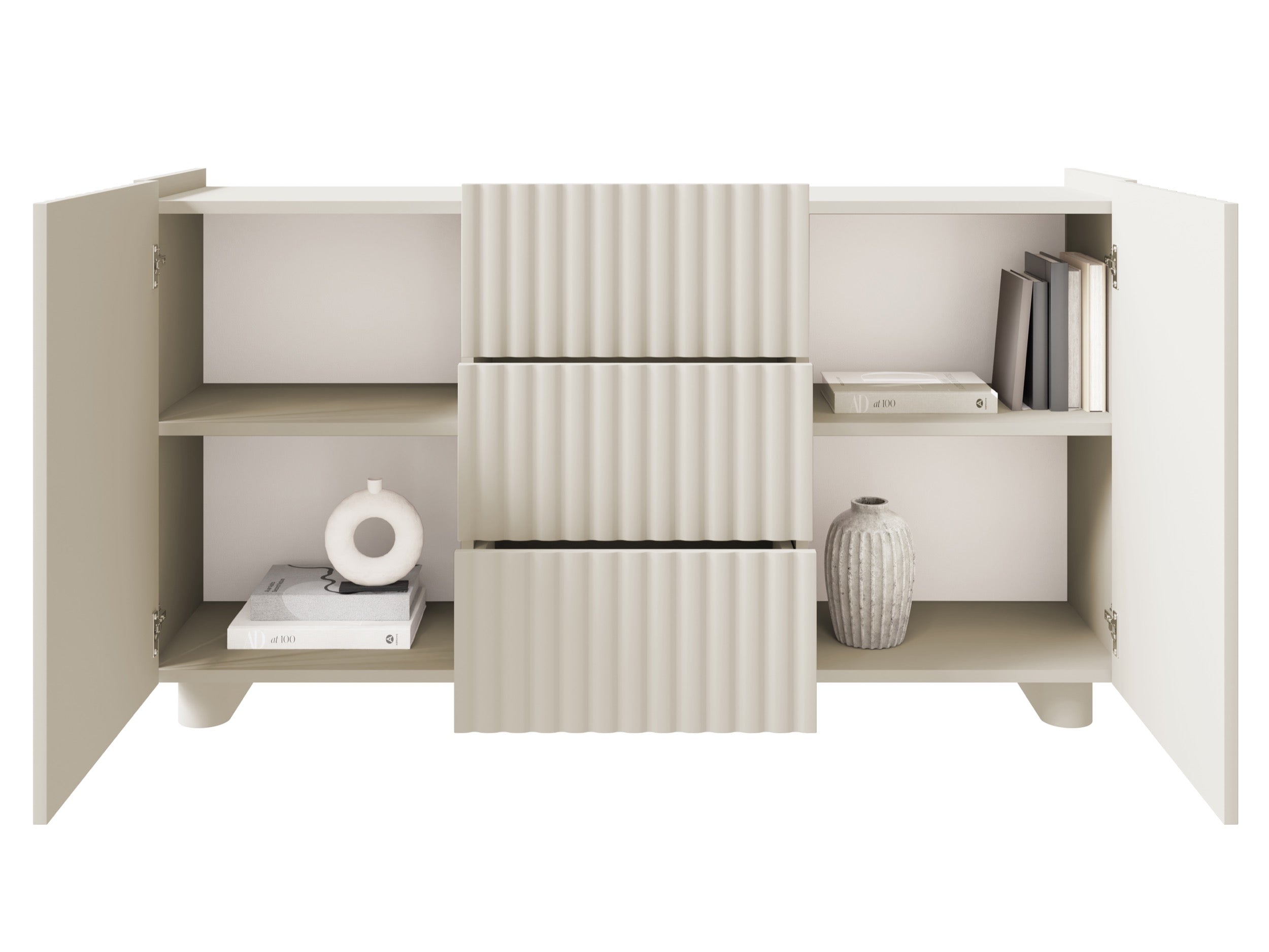 Zweiturige Kommode Fiorra mit drei Schubladen, 144 cm, Kaschmirfarben