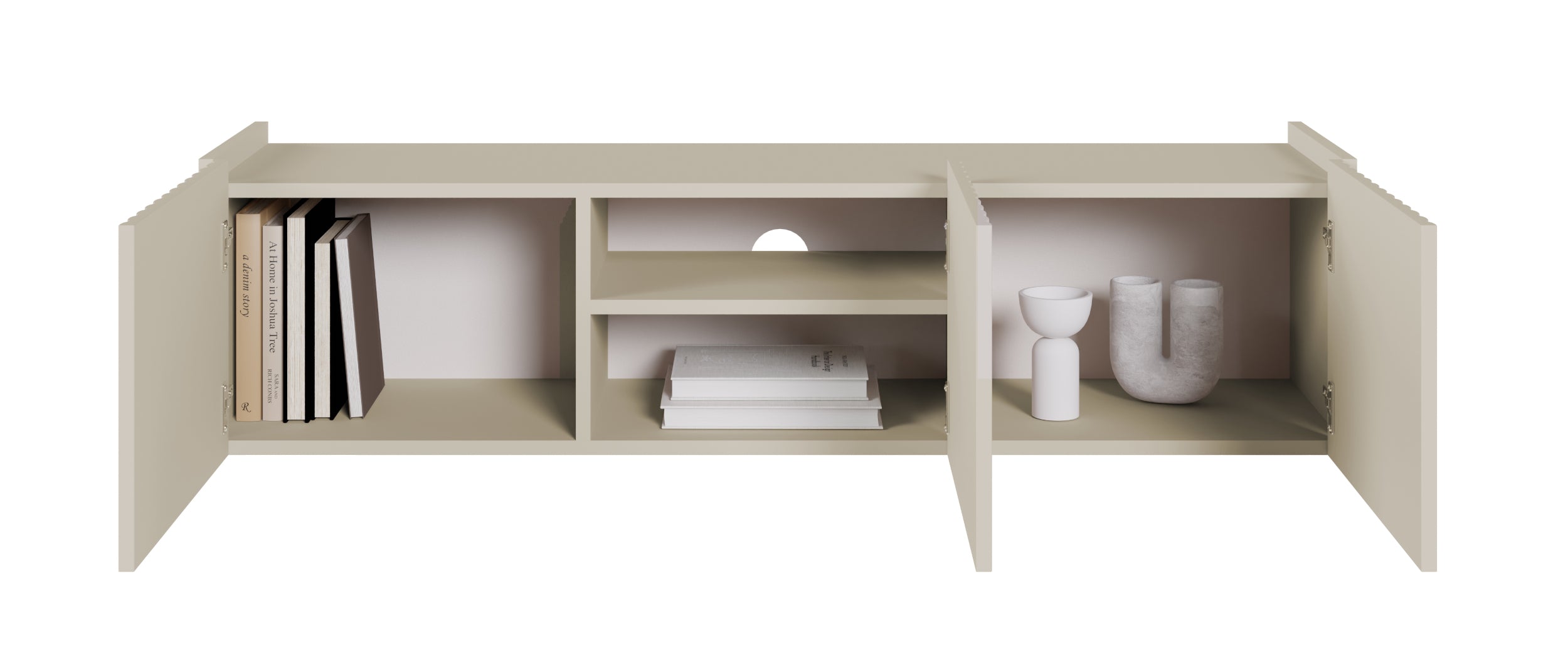 Hängender dreitüriger TV-Schrank Fiorra 144 cm Kaschmir