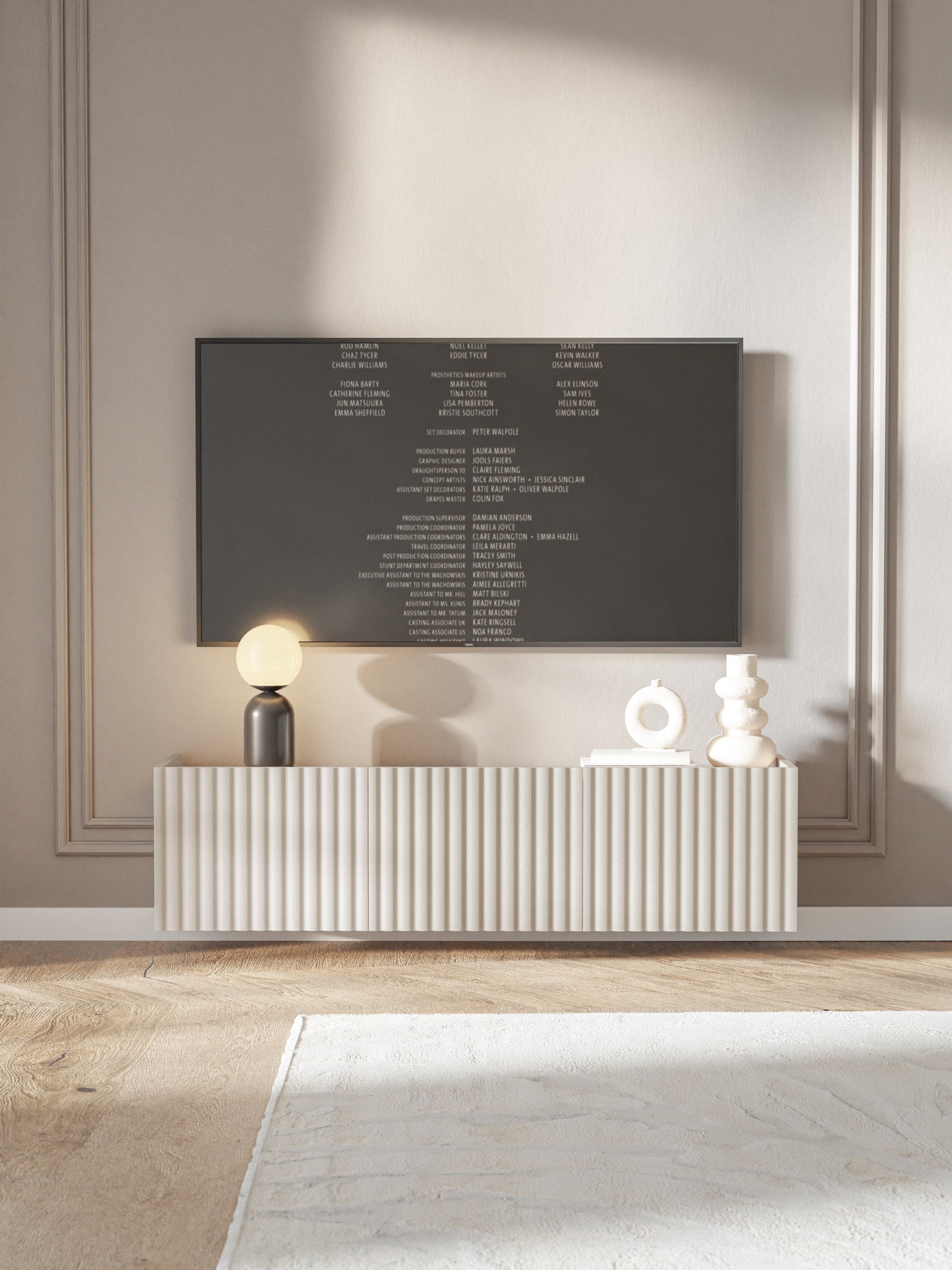 Hängender dreitüriger TV-Schrank Fiorra 144 cm Kaschmir