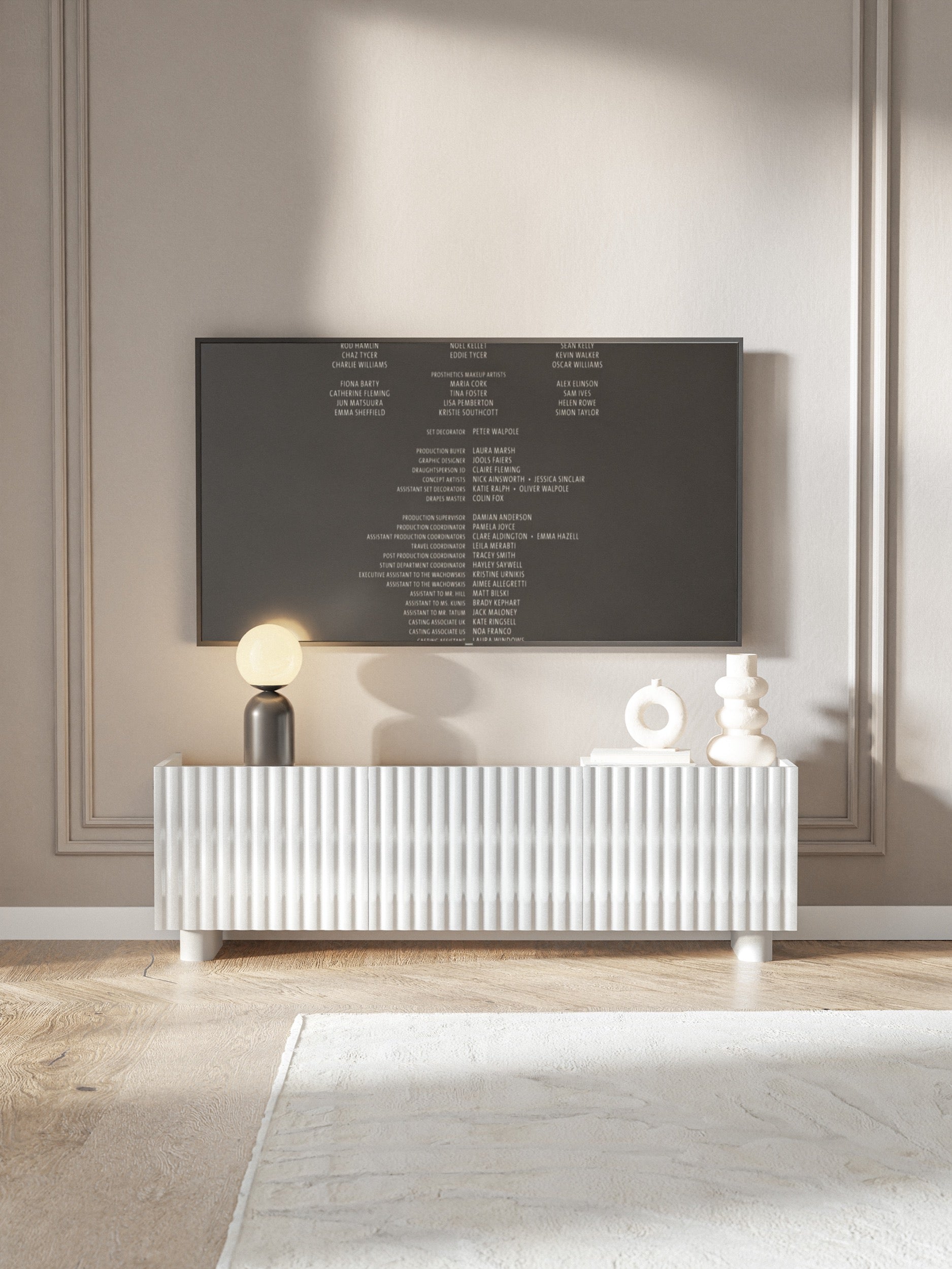 Drehtür-TV-Schrank Fiorra 144 cm Hochglanz Weiß