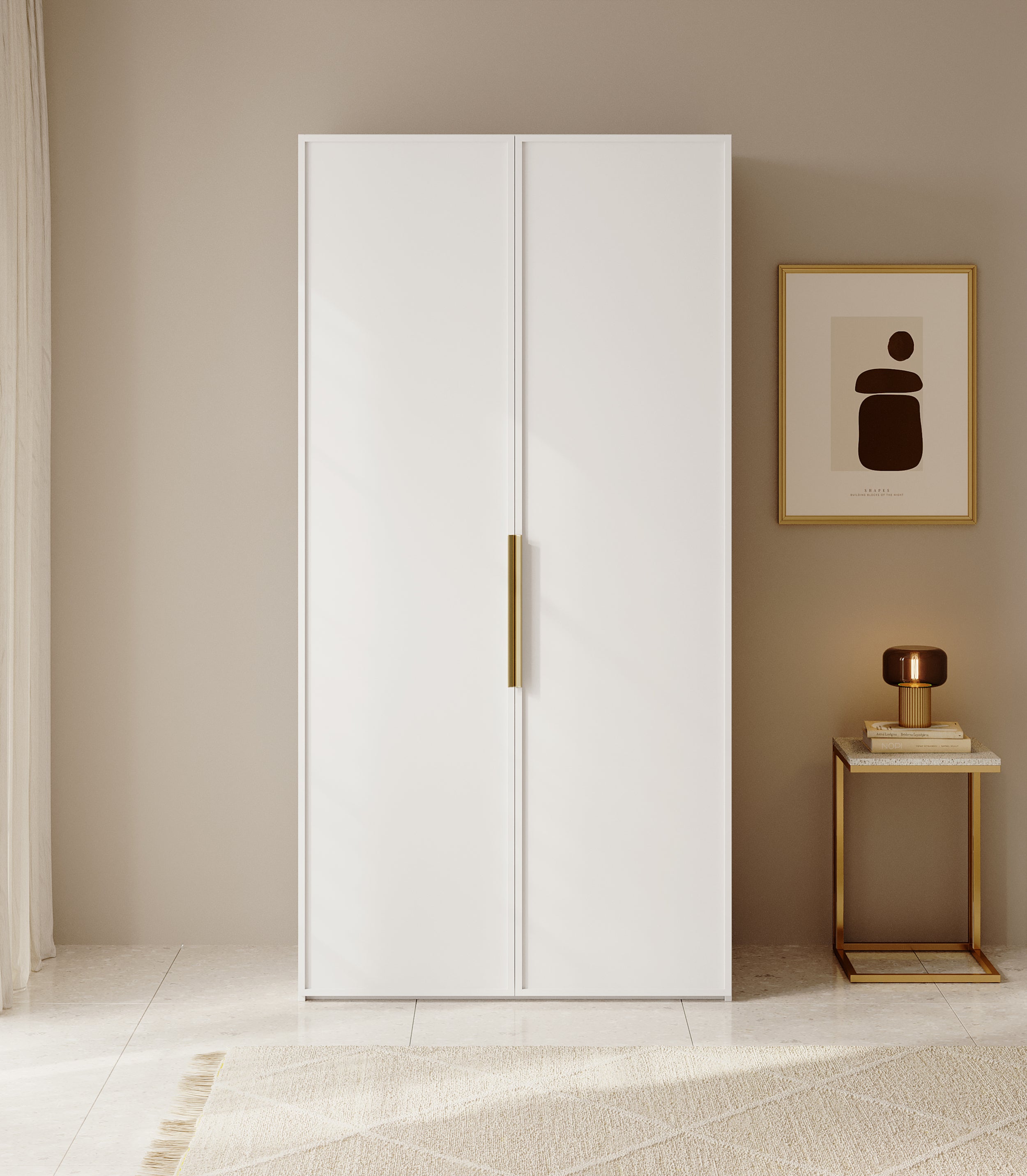 Zweiflügeliger Rahmenkleiderschrank mit 100 cm Kleiderstange Weiß