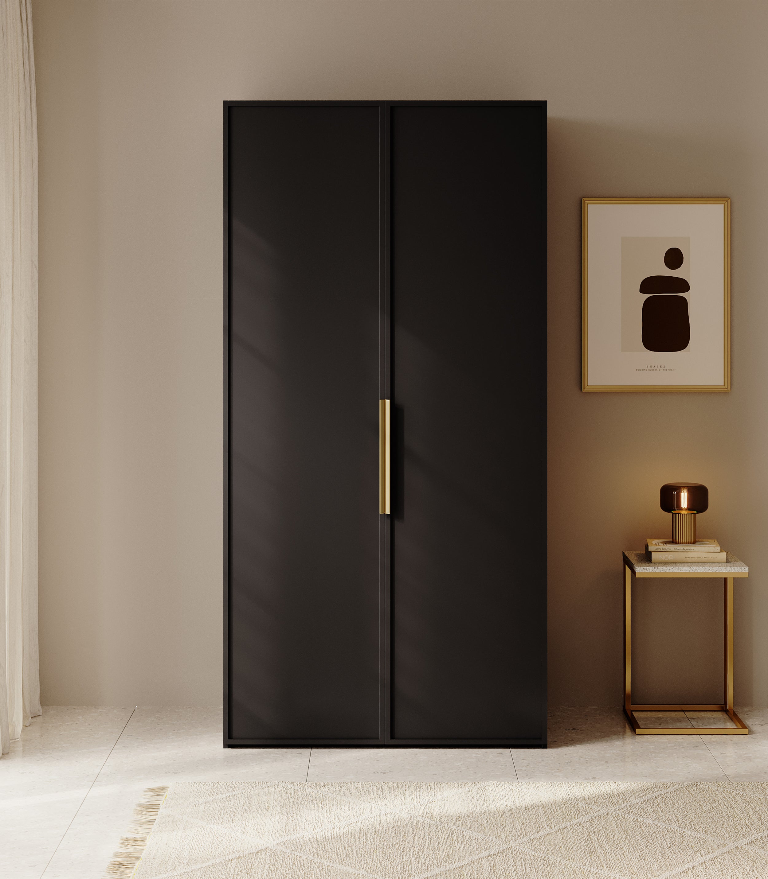 Zweiflügeliger Kleiderschrank Frame mit Kleiderstange, Regalen und Schubladencontainer 100 cm Schwarz