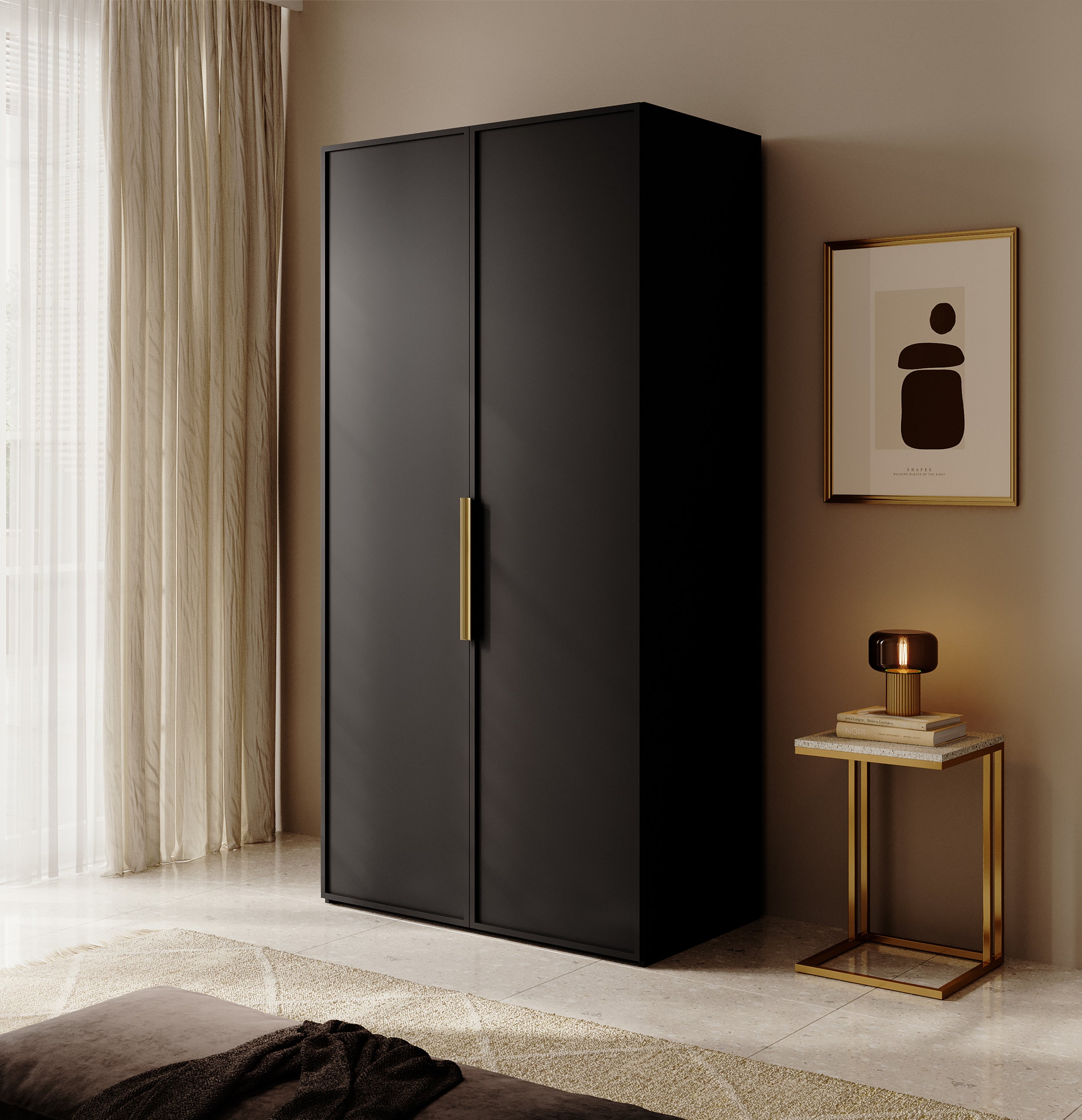 Zweiflügeliger Kleiderschrank Frame mit 100 cm Kleiderstange Schwarz
