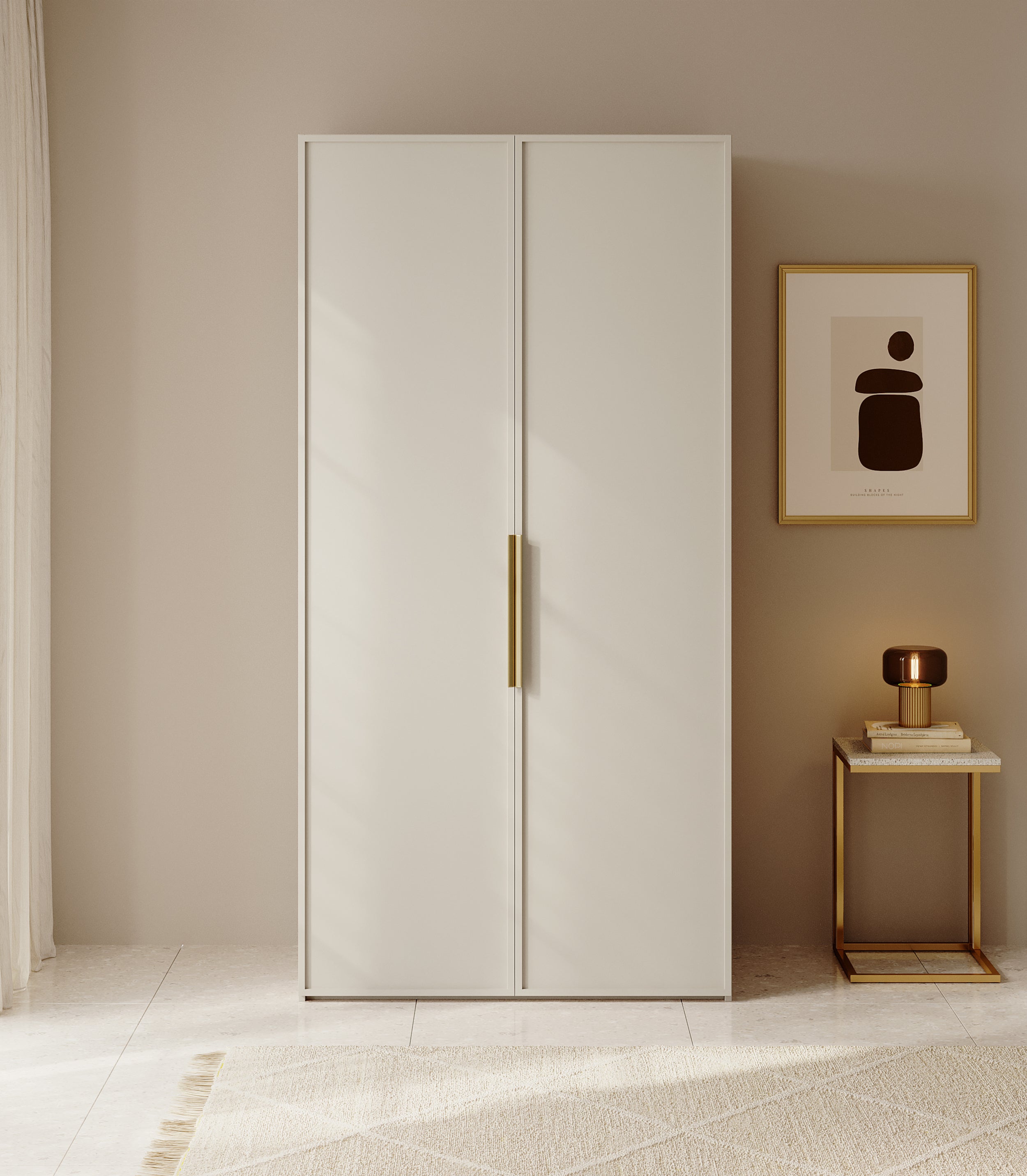 Zweiflügeliger Frame-Kleiderschrank mit 100 cm Kleiderstange, Grau-Beige
