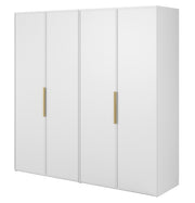 Vier­türiger Frame-Kleiderschrank mit zwei Kleiderstangen, Regalen und Schubfach, 200 cm, Weiß