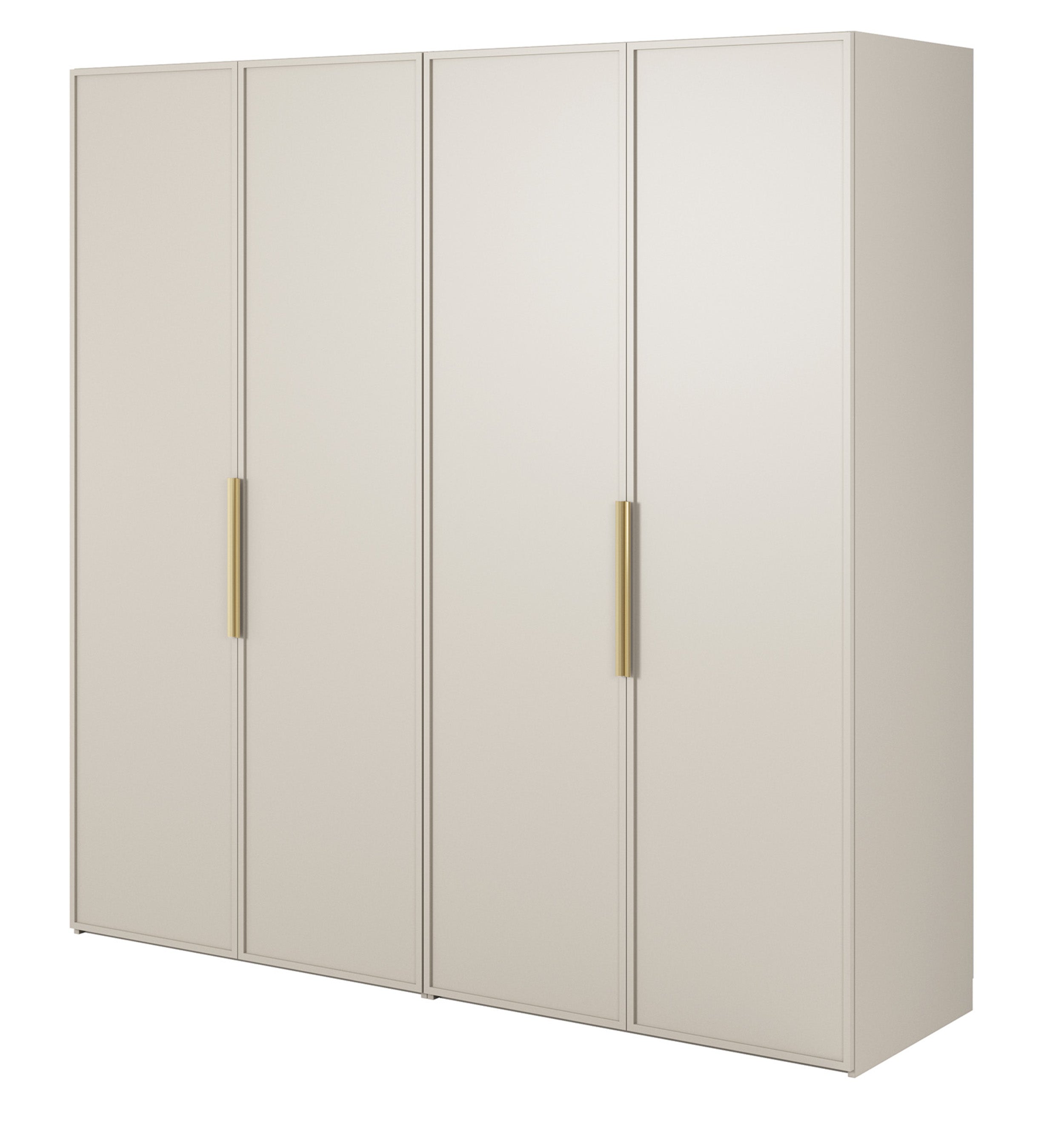 Vier­tü­riger Frame-Kleiderschrank mit zwei Kleiderstangen, 200 cm, Grau-Beige