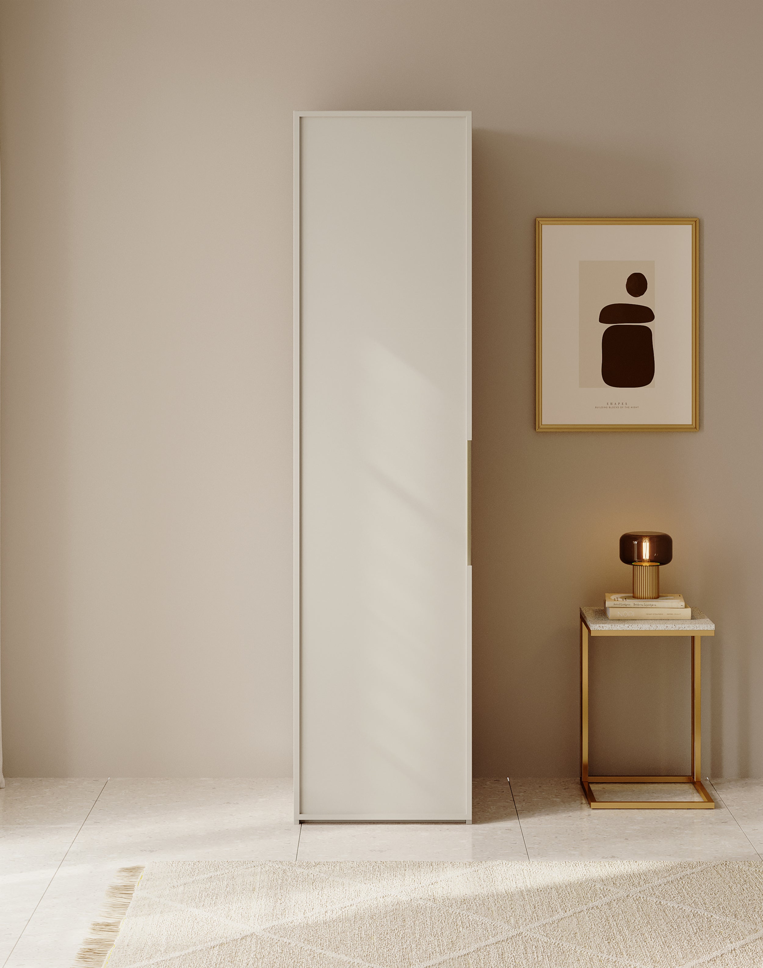 Einzeltüriger Schrank Frame mit 50 cm Kleiderstange Grau Beige
