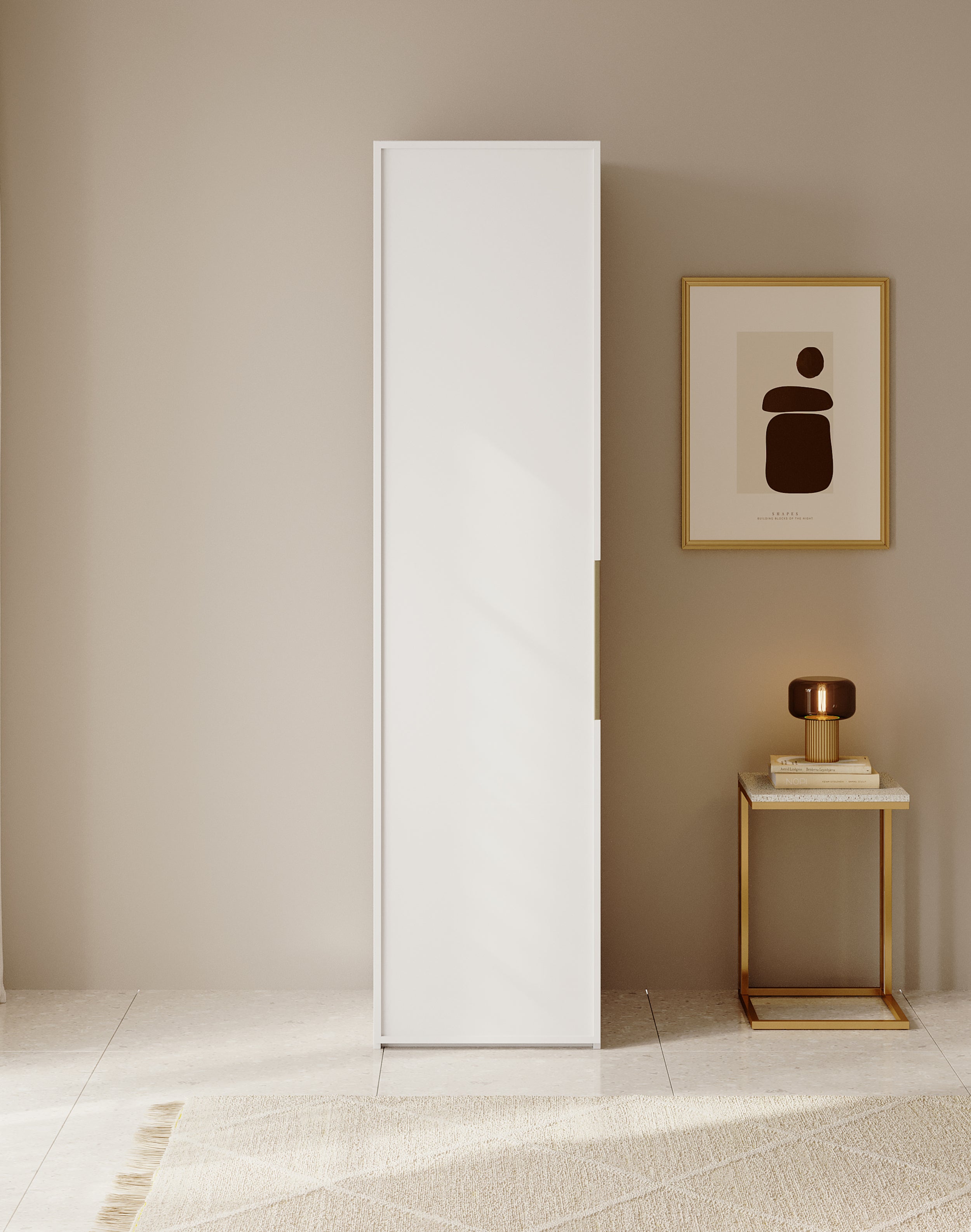 Einzeltüriger Schrank Frame mit Regalen 50 cm Weiß