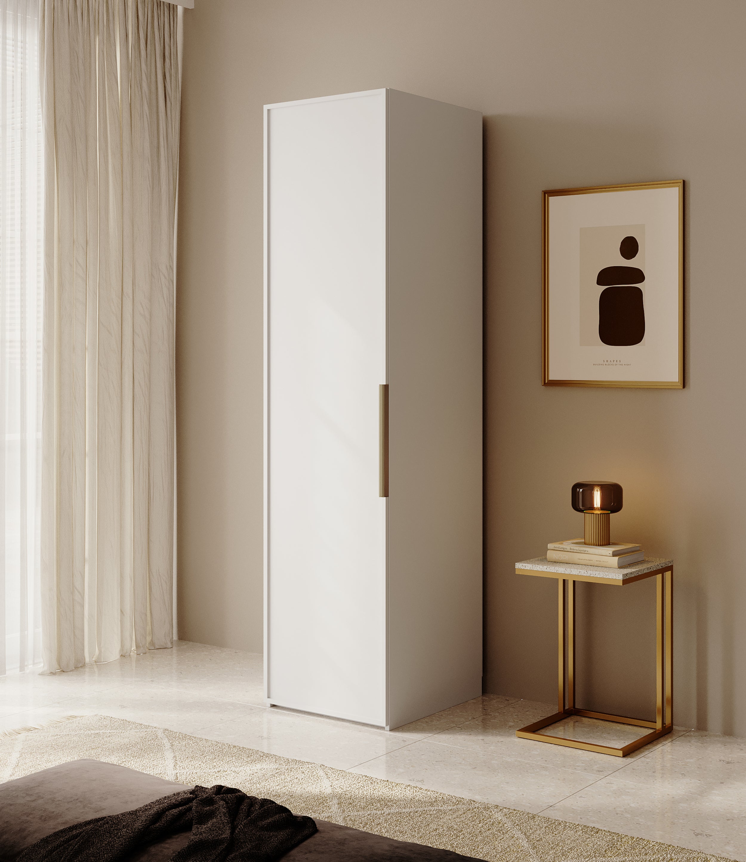 Einzeltüriger Schrank Frame mit Regalen 50 cm Weiß