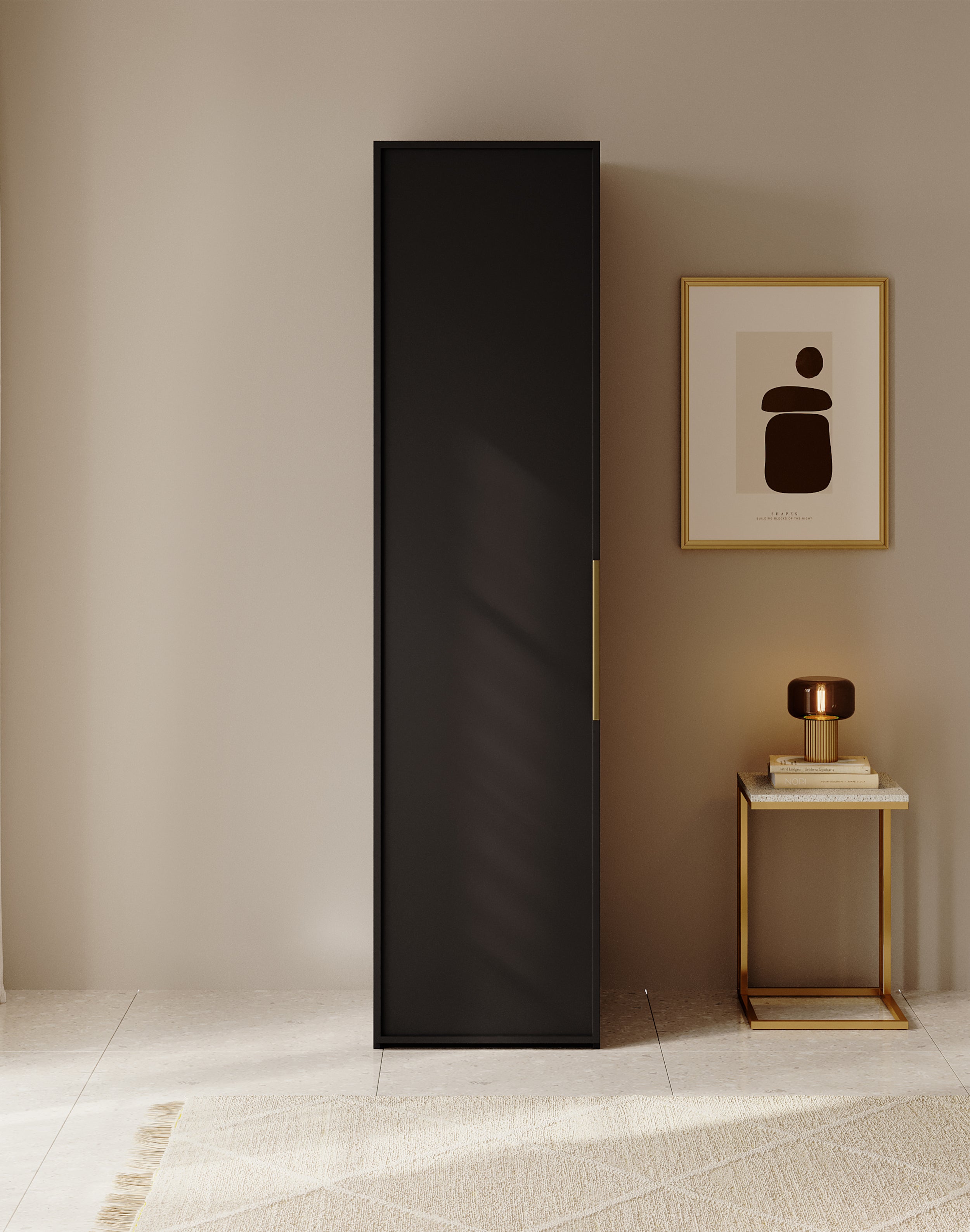 Einzeltüriger Frame-Schrank mit 50 cm Kleiderstange, Schwarz