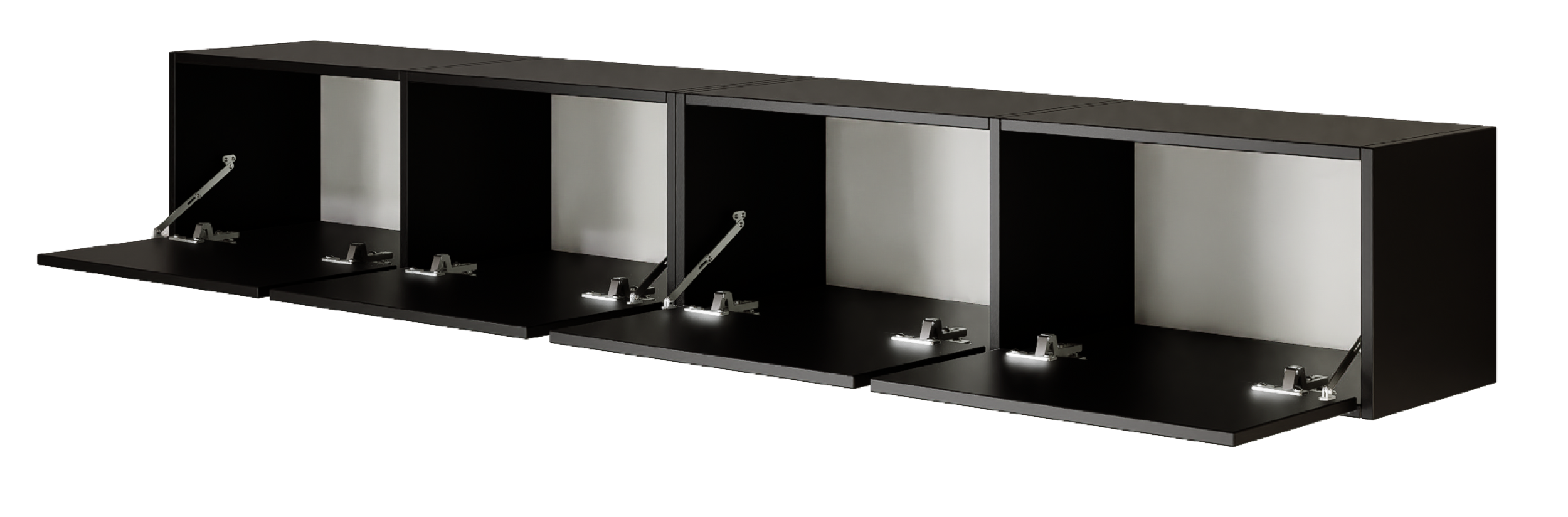 Hängender TV-Schrank Framme mit vier Klappen, 200 cm, schwarz