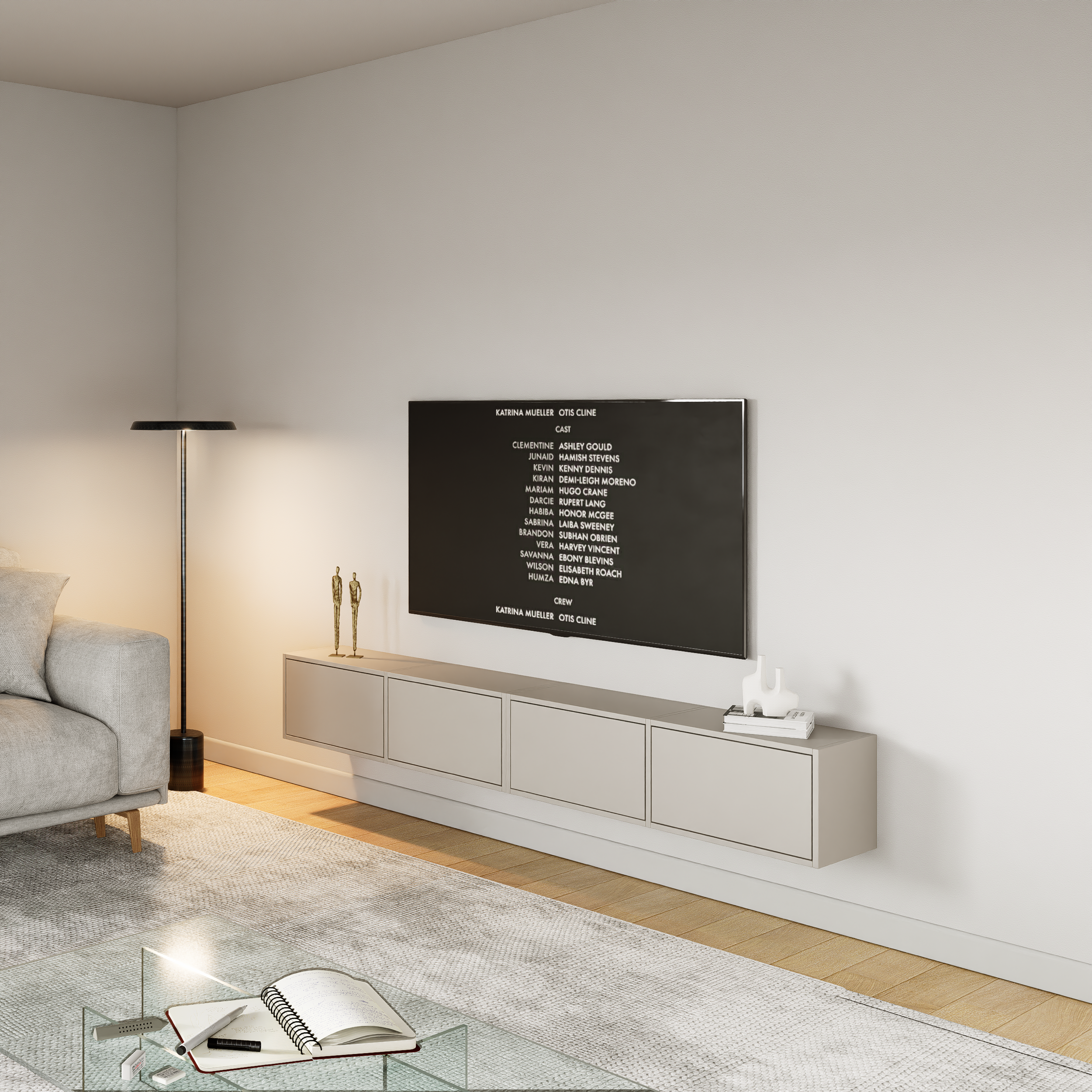 Hängender RTV-Schrank Framme mit vier Klappen, 200 cm, Kaschmir