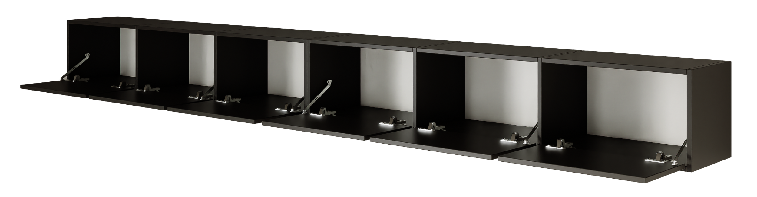 Hängender TV-Schrank Framme mit sechs Klappen, 300 cm, schwarz