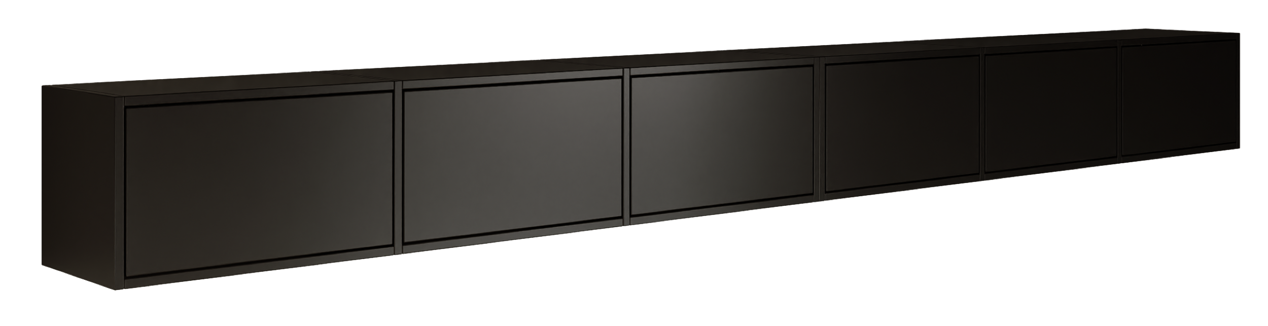 Hängender TV-Schrank Framme mit sechs Klappen, 300 cm, schwarz