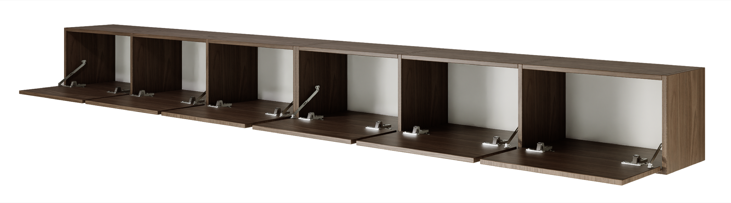 Hängender TV-Schrank Framme mit sechs Klappen, 300 cm, Wisconsin-Nussbaum