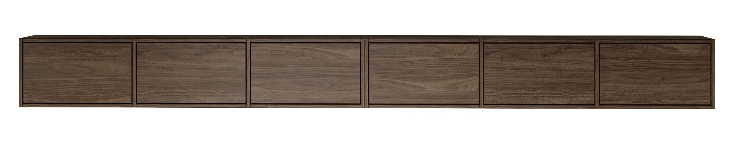 Hängender TV-Schrank Framme mit sechs Klappen, 300 cm, Wisconsin-Nussbaum