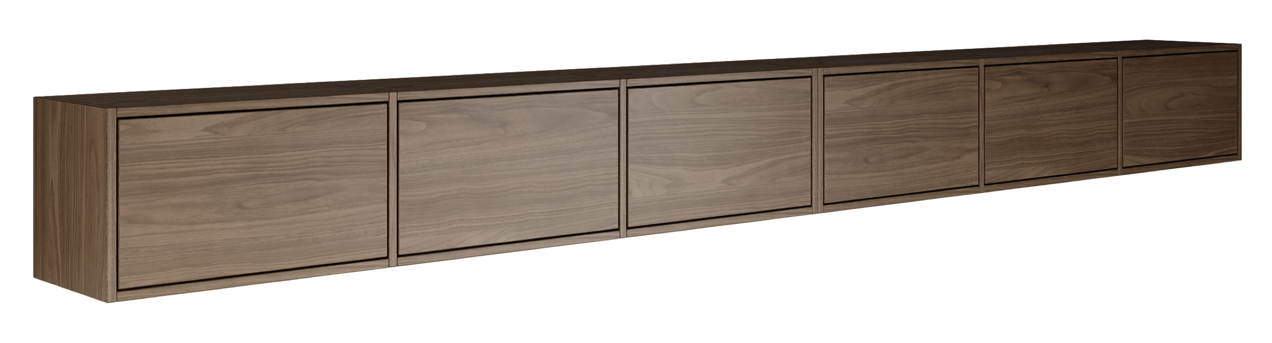 Hängender TV-Schrank Framme mit sechs Klappen, 300 cm, Wisconsin-Nussbaum