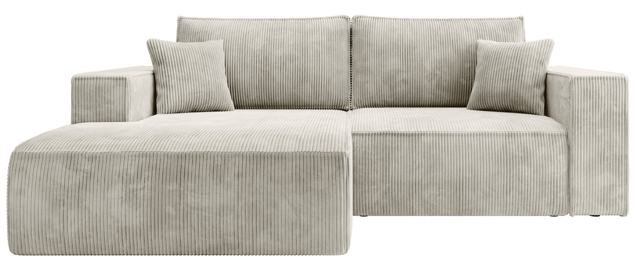 Ecksofa mit Schlaffunktion Farese Mini, L-förmig, linksseitig, mit Stauraum, grau-beiger Cordstoff