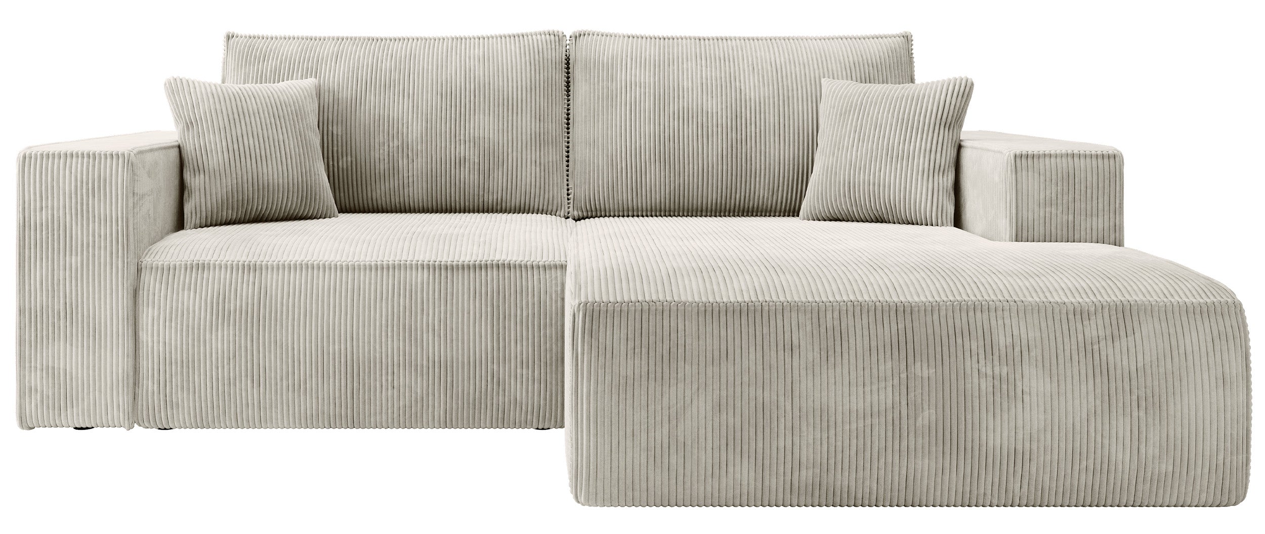 Ecksofa mit Schlaffunktion Farese Mini, L-förmig, rechtsseitig, mit Stauraum, grau-beige Cordstoff