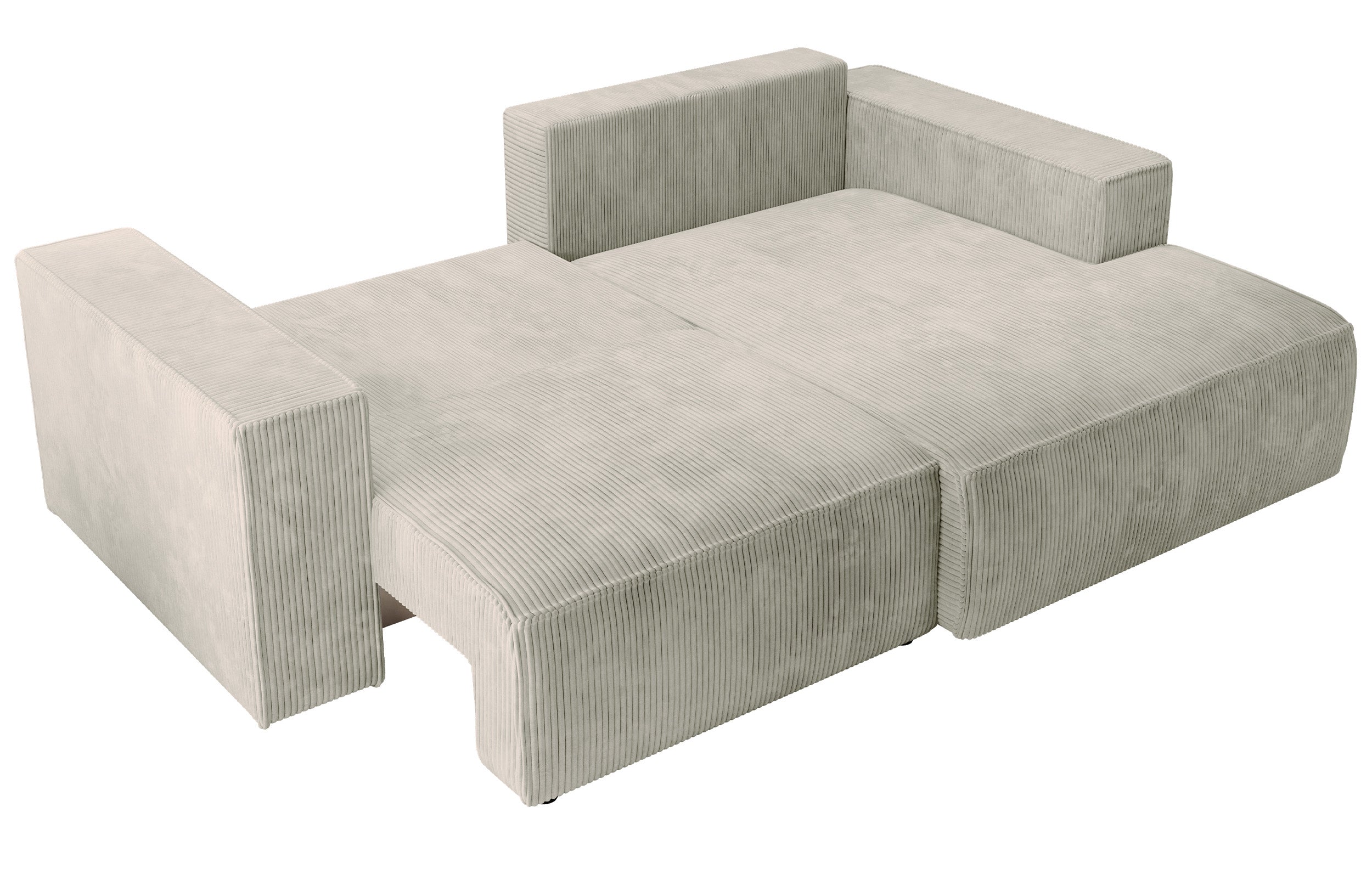 Ecksofa mit Schlaffunktion Farese Mini, L-förmig, linksseitig, mit Stauraum, hellgrauer Cordstoff