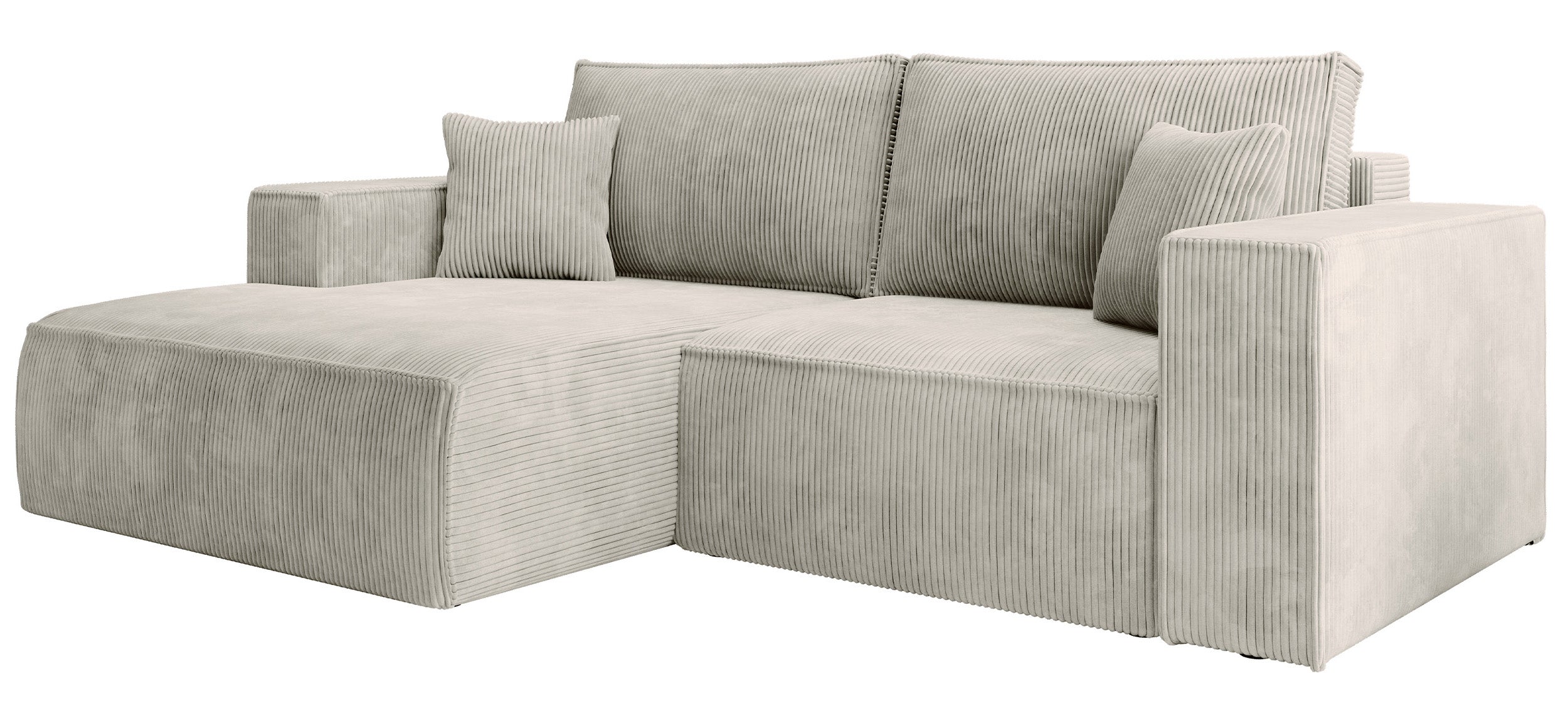 Ecksofa mit Schlaffunktion Farese Mini, L-förmig, linksseitig, mit Stauraum, grau-beiger Cordstoff