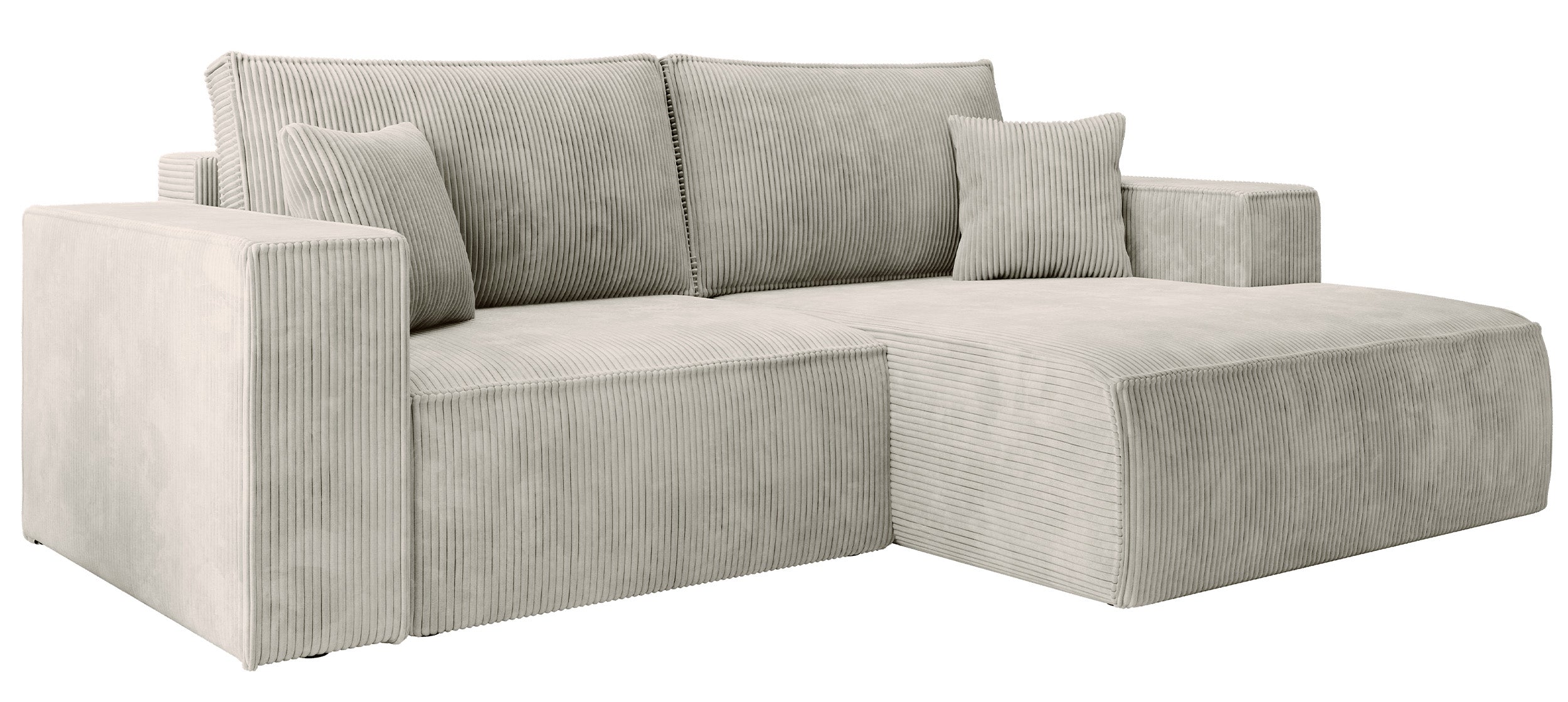 Ecksofa mit Schlaffunktion Farese Mini, L-förmig, rechtsseitig, mit Stauraum, grau-beige Cordstoff
