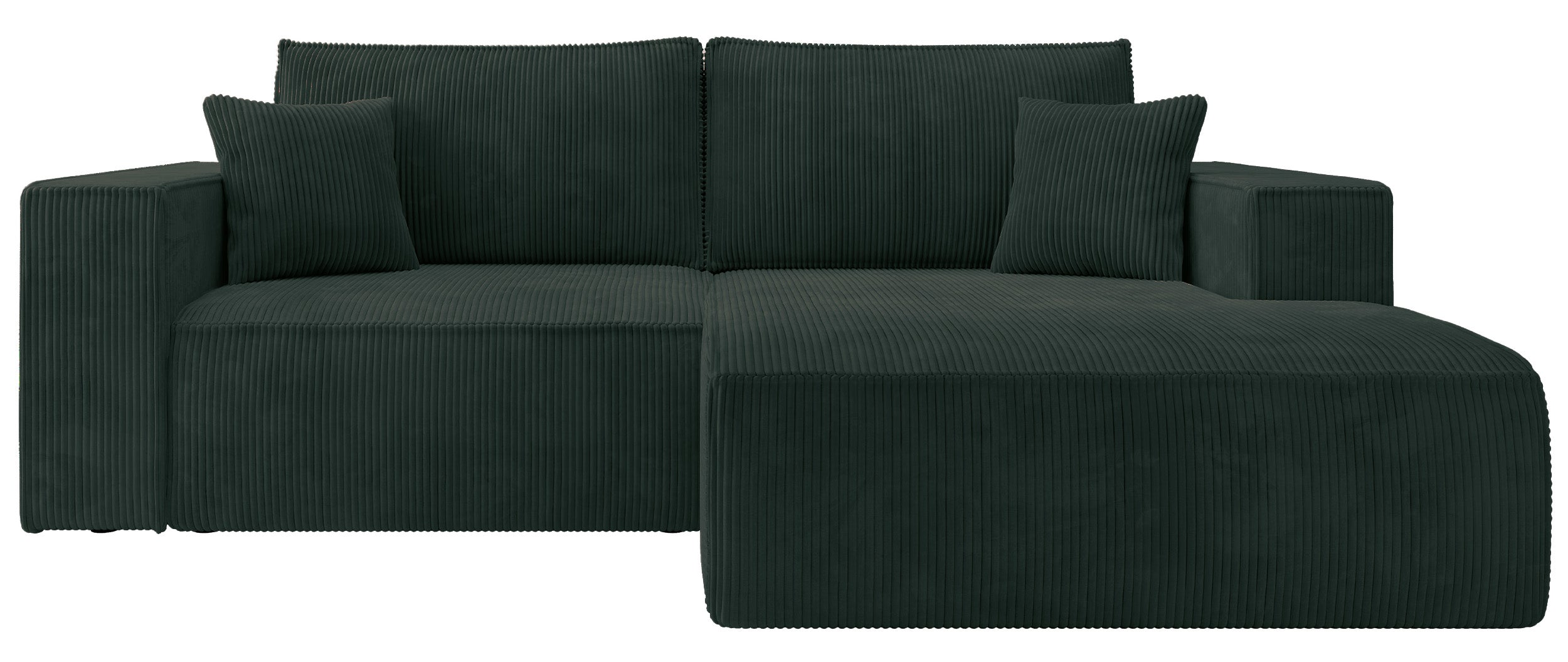 Ecksofa mit Schlaffunktion Farese Mini, L-förmig, rechtsseitig, mit Stauraum, dunkelgrüner Cordstoff