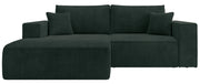 Ecksofa mit Schlaffunktion Farese Mini, L-förmig, linksseitig, mit Stauraum, dunkelgrüner Cordstoff