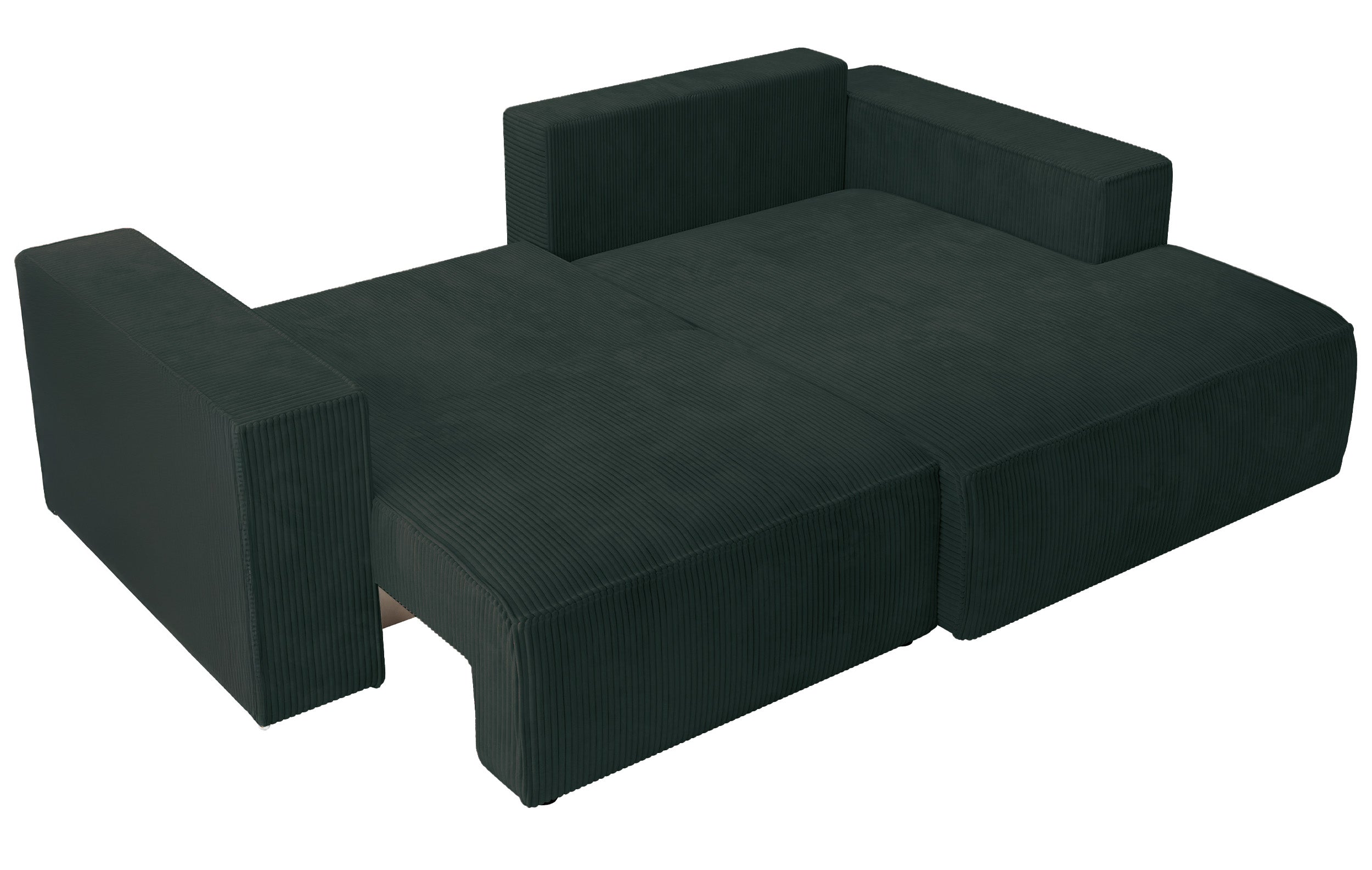 Ecksofa mit Schlaffunktion Farese Mini, L-förmig, rechtsseitig, mit Stauraum, dunkelgrüner Cordstoff