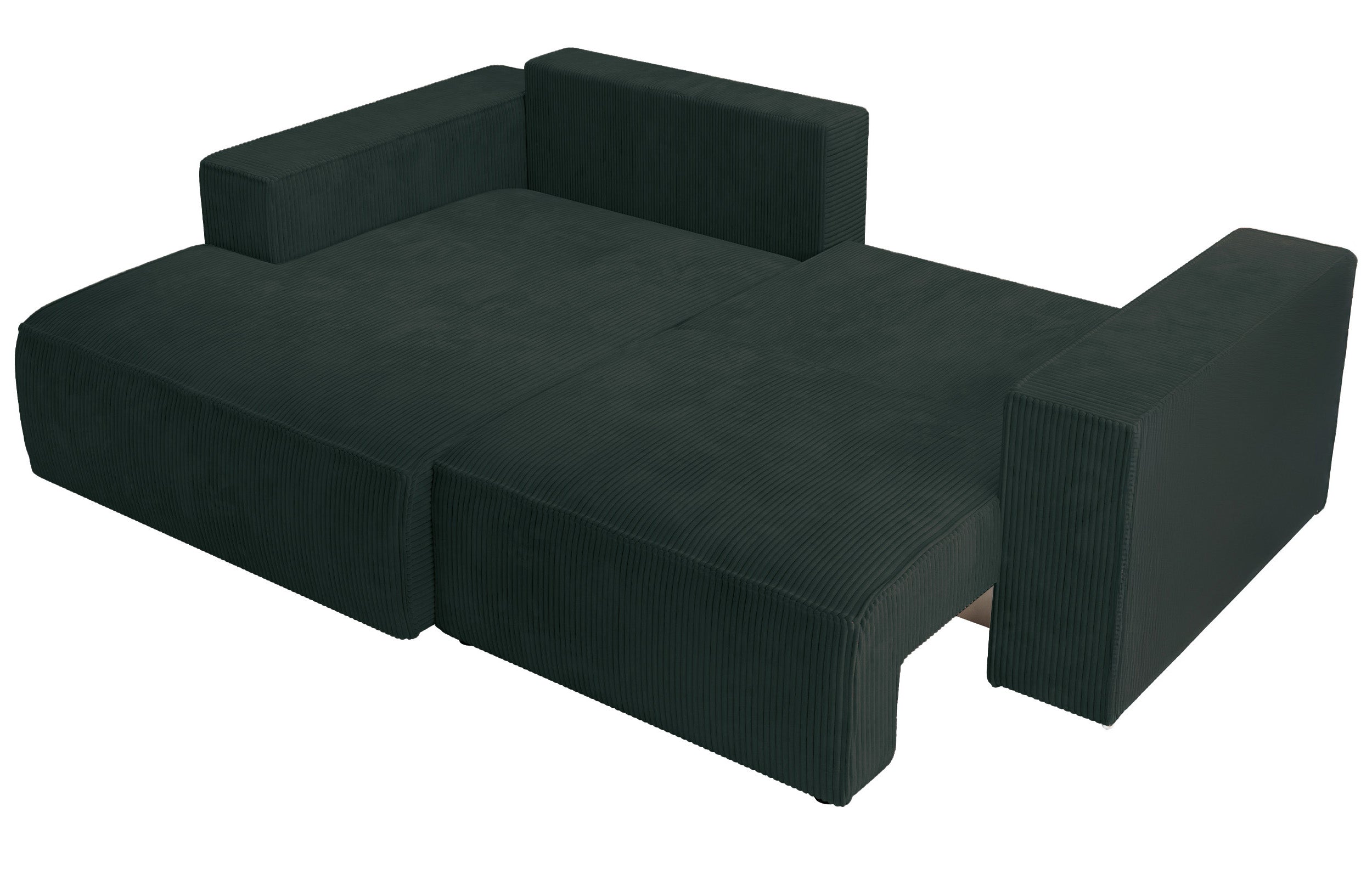 Ecksofa mit Schlaffunktion Farese Mini, L-förmig, linksseitig, mit Stauraum, dunkelgrüner Cordstoff